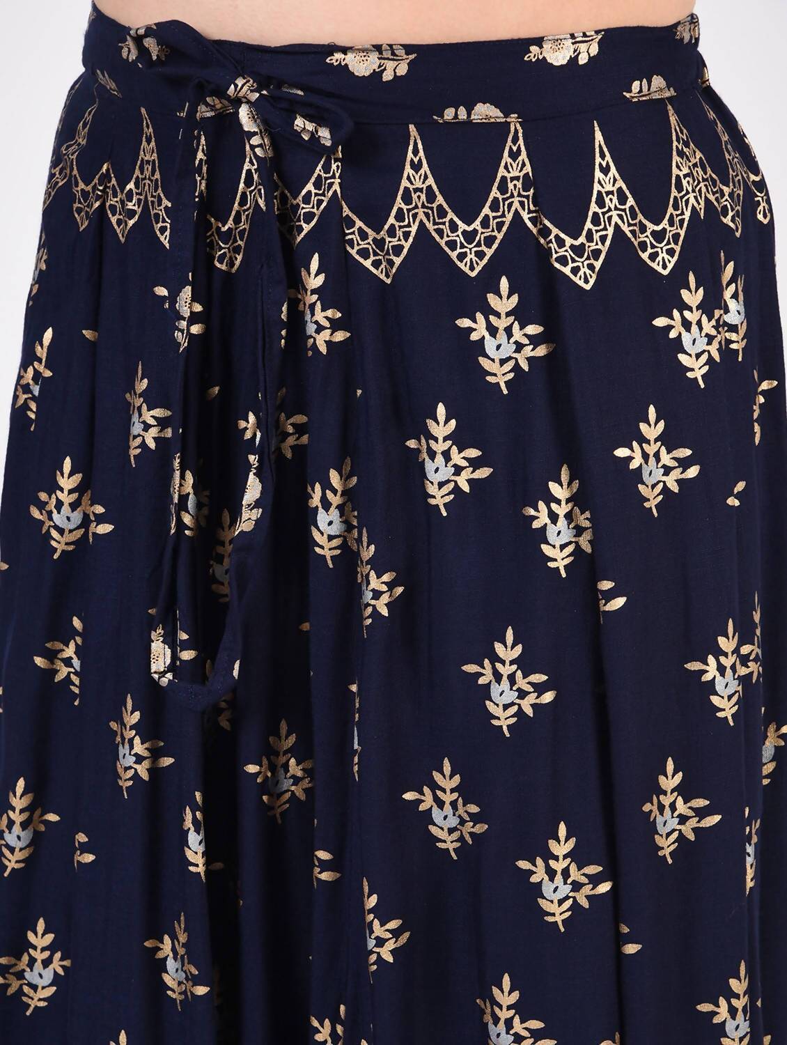 Women's Navy Blue Viscose Rayon Crop Top & Skirt With Shrug (3 Pcs Set) - Cheera