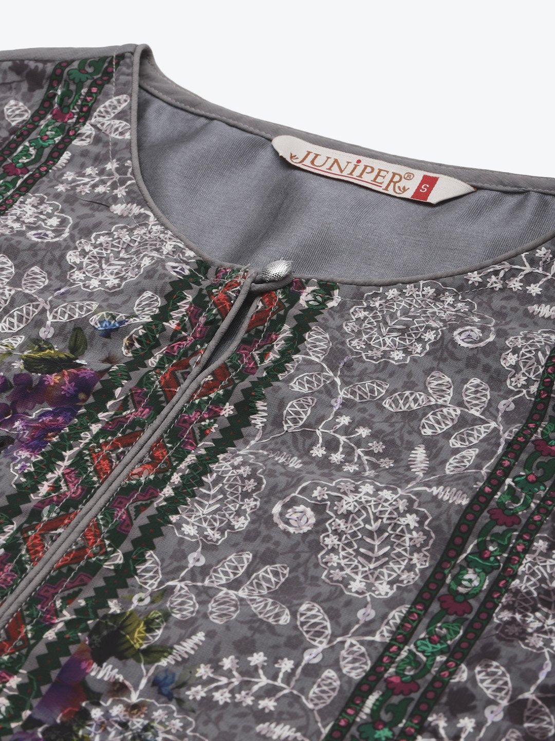 Women's Georgette Embroidered Straight Kurta Pant Dupatta Set - Juniper