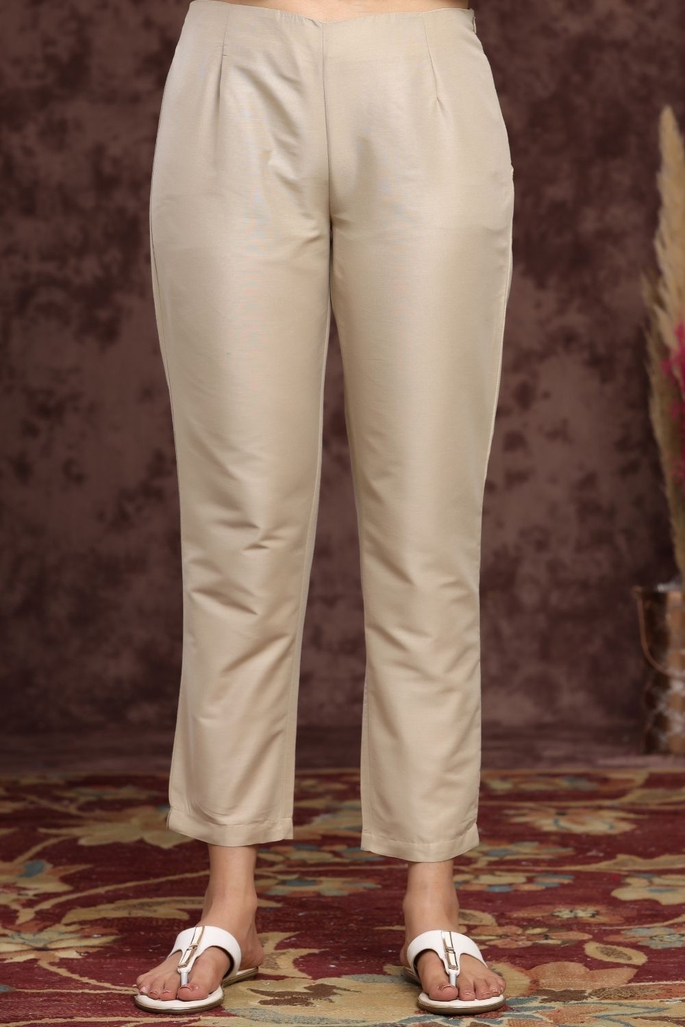 Women's Sandgrey Poly Silk Solid Straight Pants - Juniper