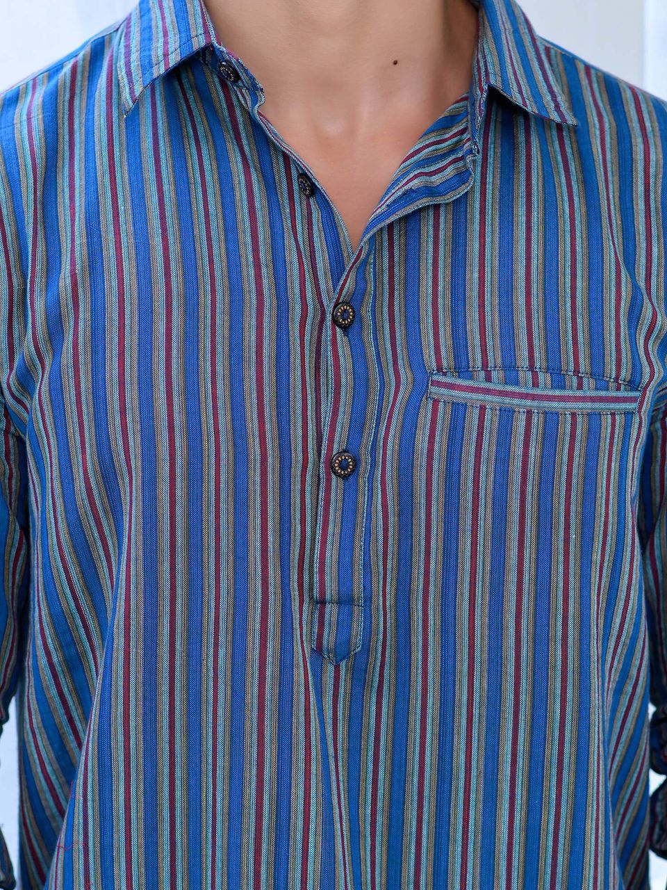 Men's Cotton Stripes Short Kurta - Hatheli