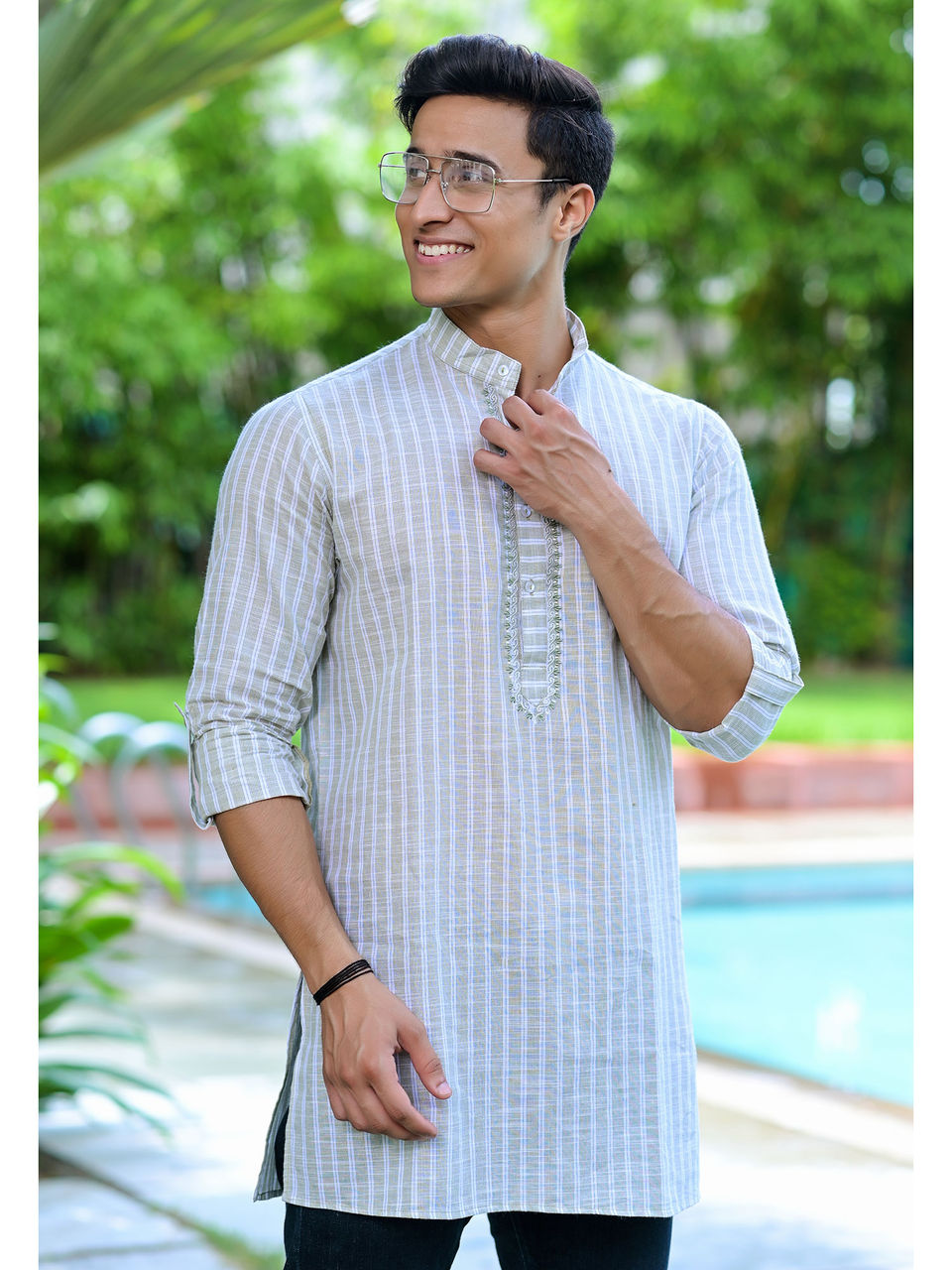 Men's Cotton Stripes Embroidered Kurta - Hatheli
