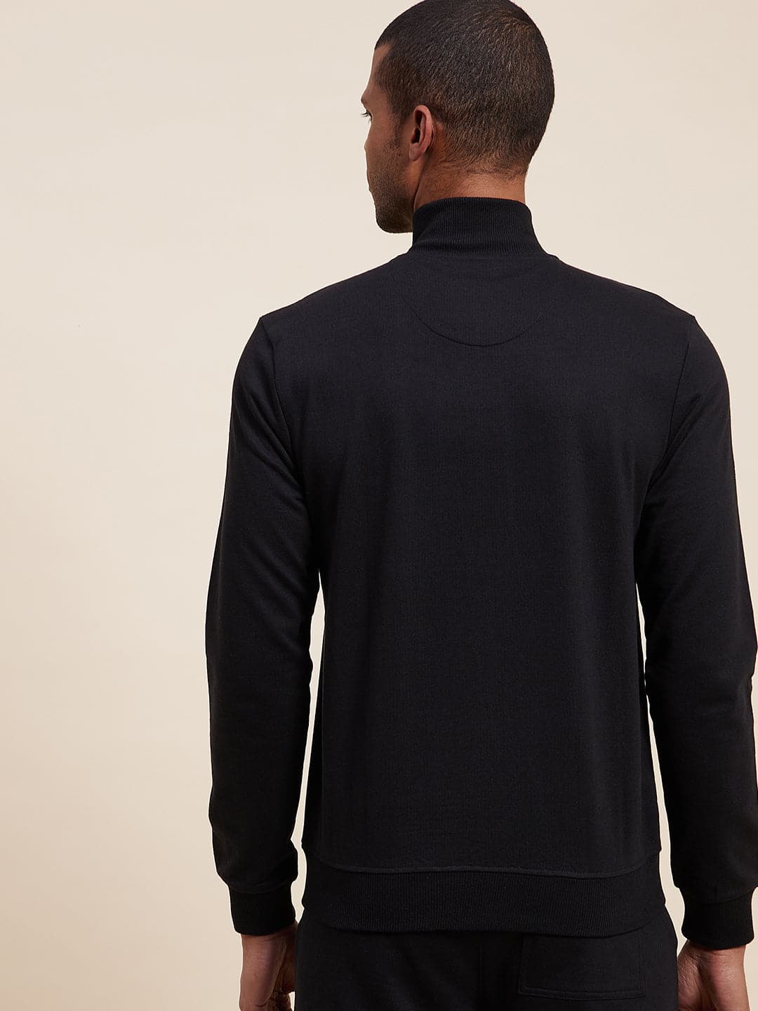 Men's Black High Neck Half Zipper MASCLN Sweatshirt - LYUSH-MASCLN