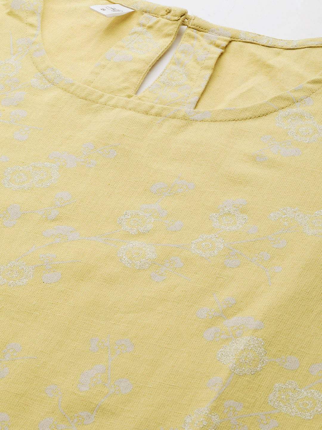Women's  Yellow & White Floral Print Straight Kurta - AKS