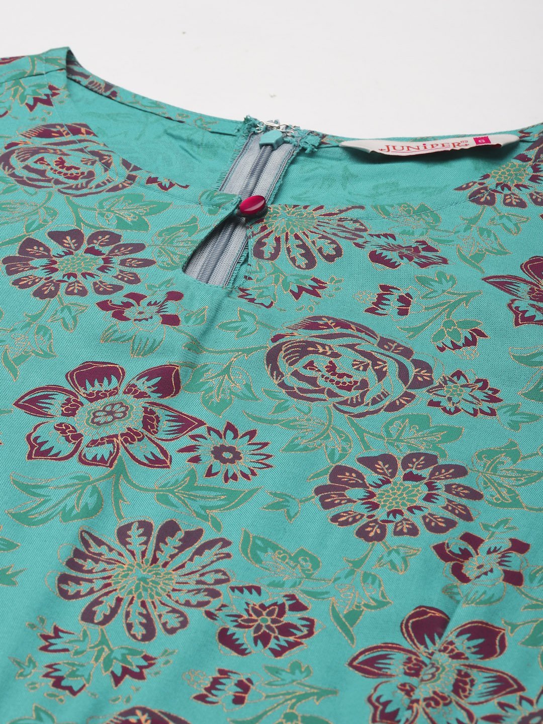 Women's Teal Rayon Floral Print Jumpsuit - Juniper