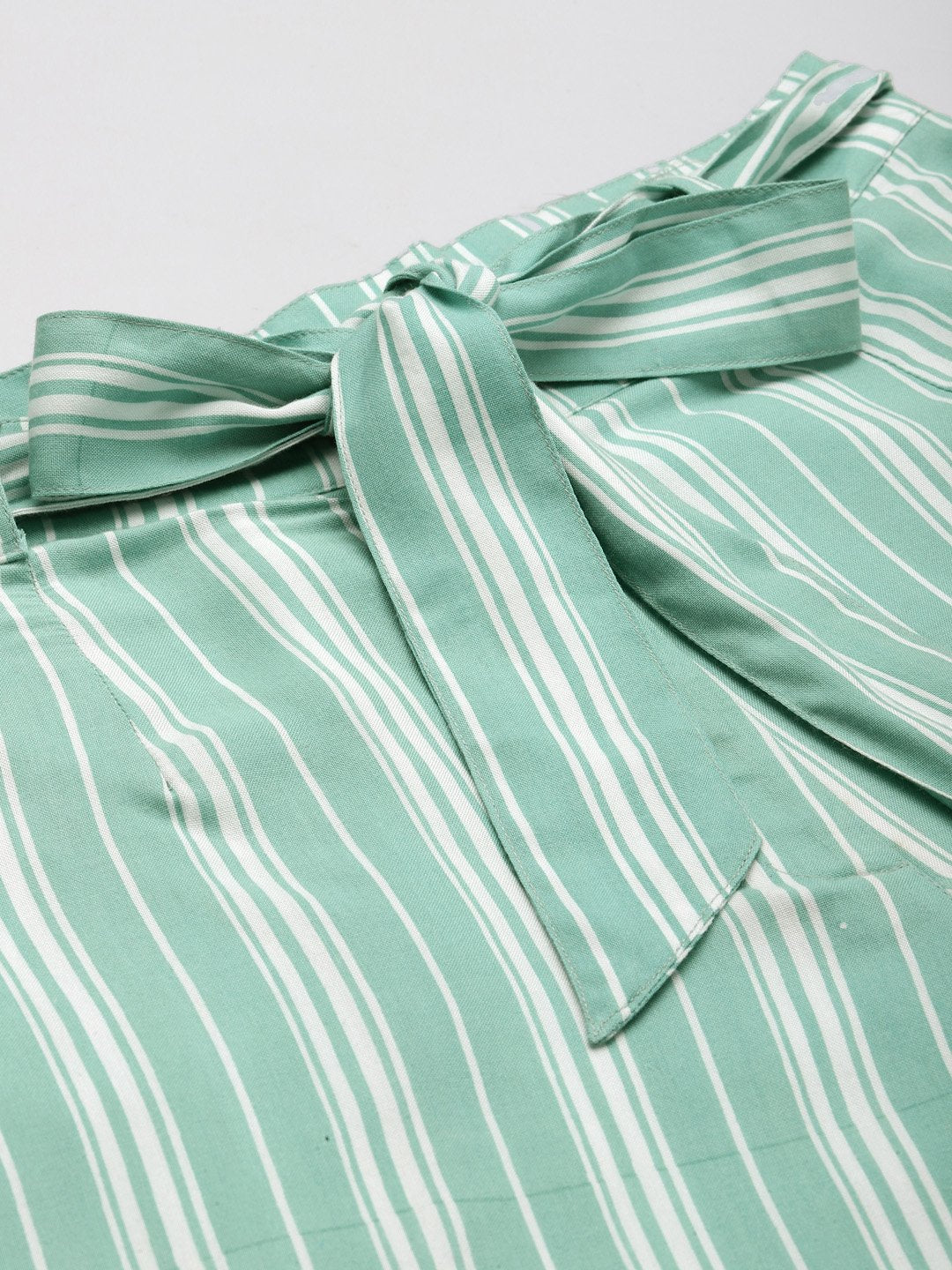 Women's Mint Rayon Striped Straight Palazzo with Waist Tie-up - Juniper