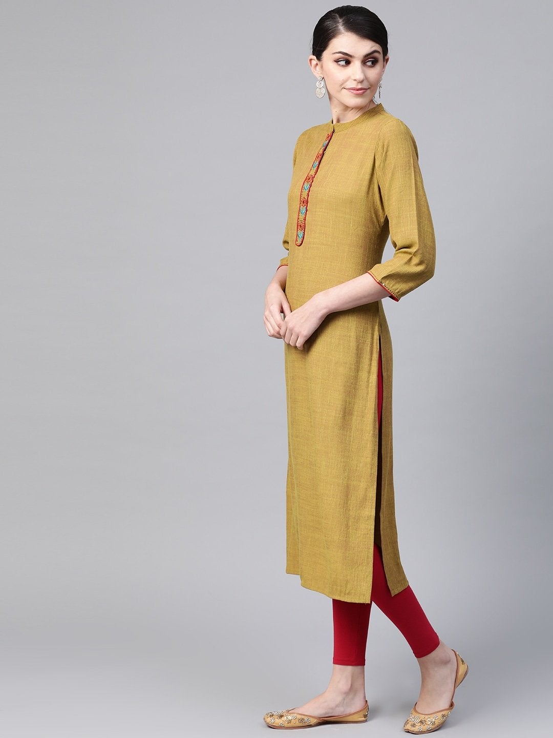 Women's Green & Maroon Woven Design Straight Kurta - Meeranshi