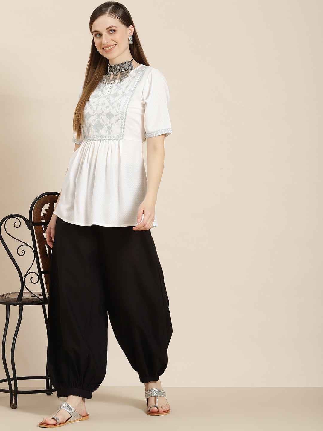 Women's  Black Cotton Flex Solid Stylized Dhoti Pant - Juniper