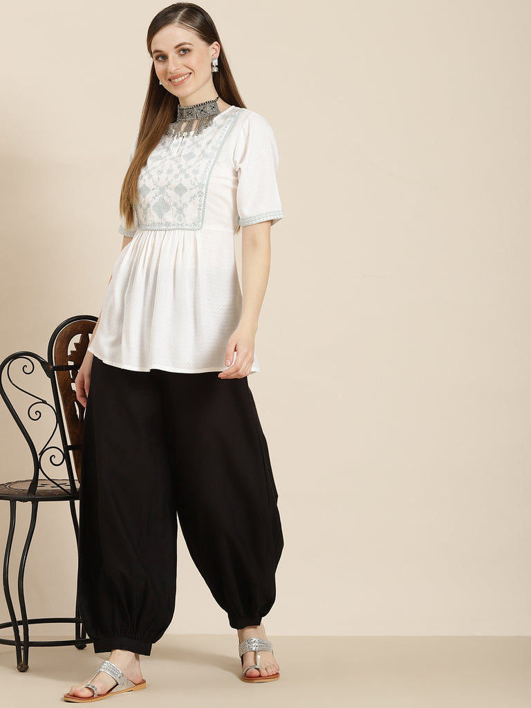 Women's  Black Cotton Flex Solid Stylized Dhoti Pant
