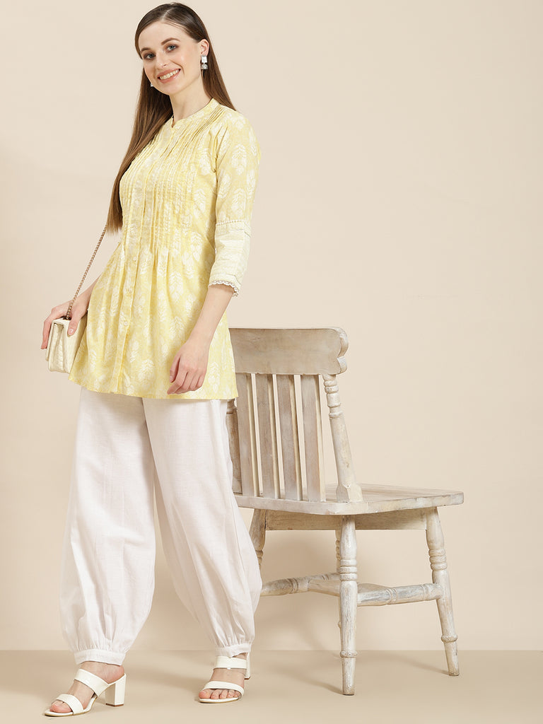 Women's  White Cotton Flex Solid Stylized Dhoti Pant