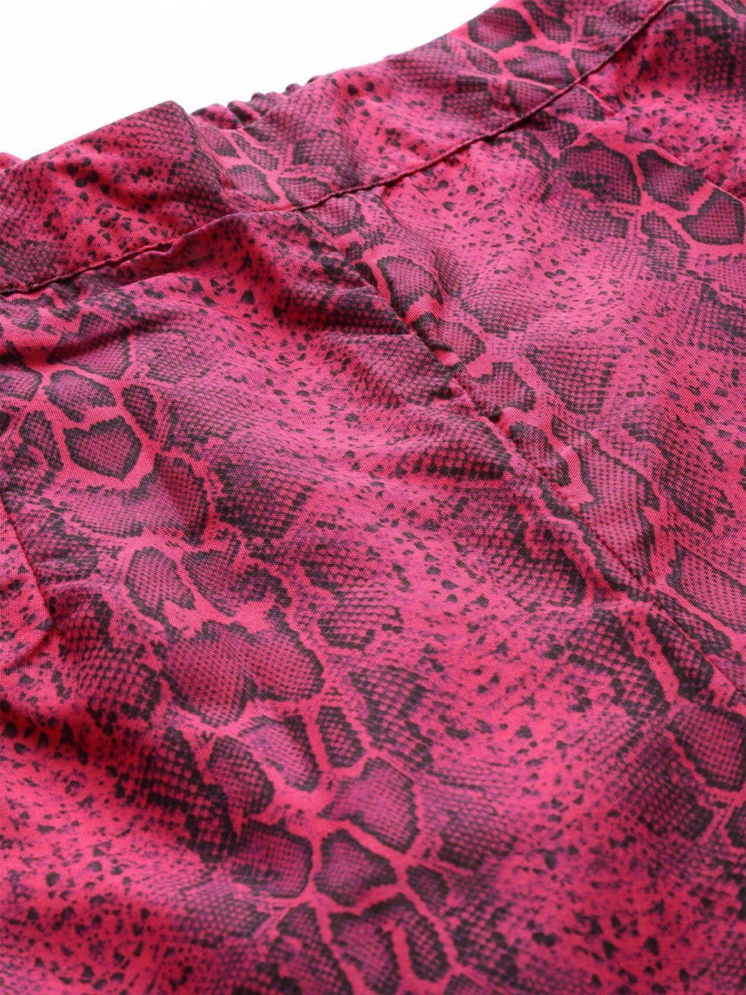 Women's  Pink & Black Printed Snakeskin Print Cropped Straight Palazzos - AKS
