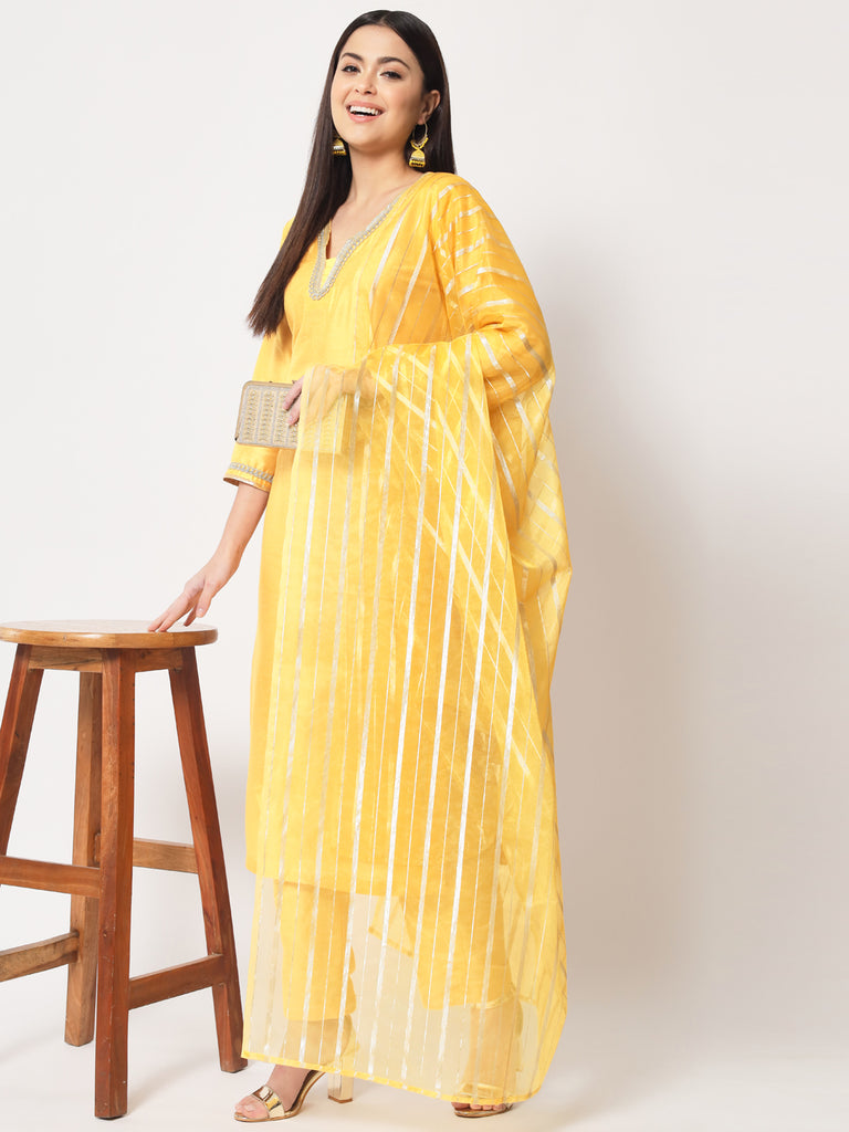 Women's Mustard Smiles Straight Kurti With Pants And Dupatta