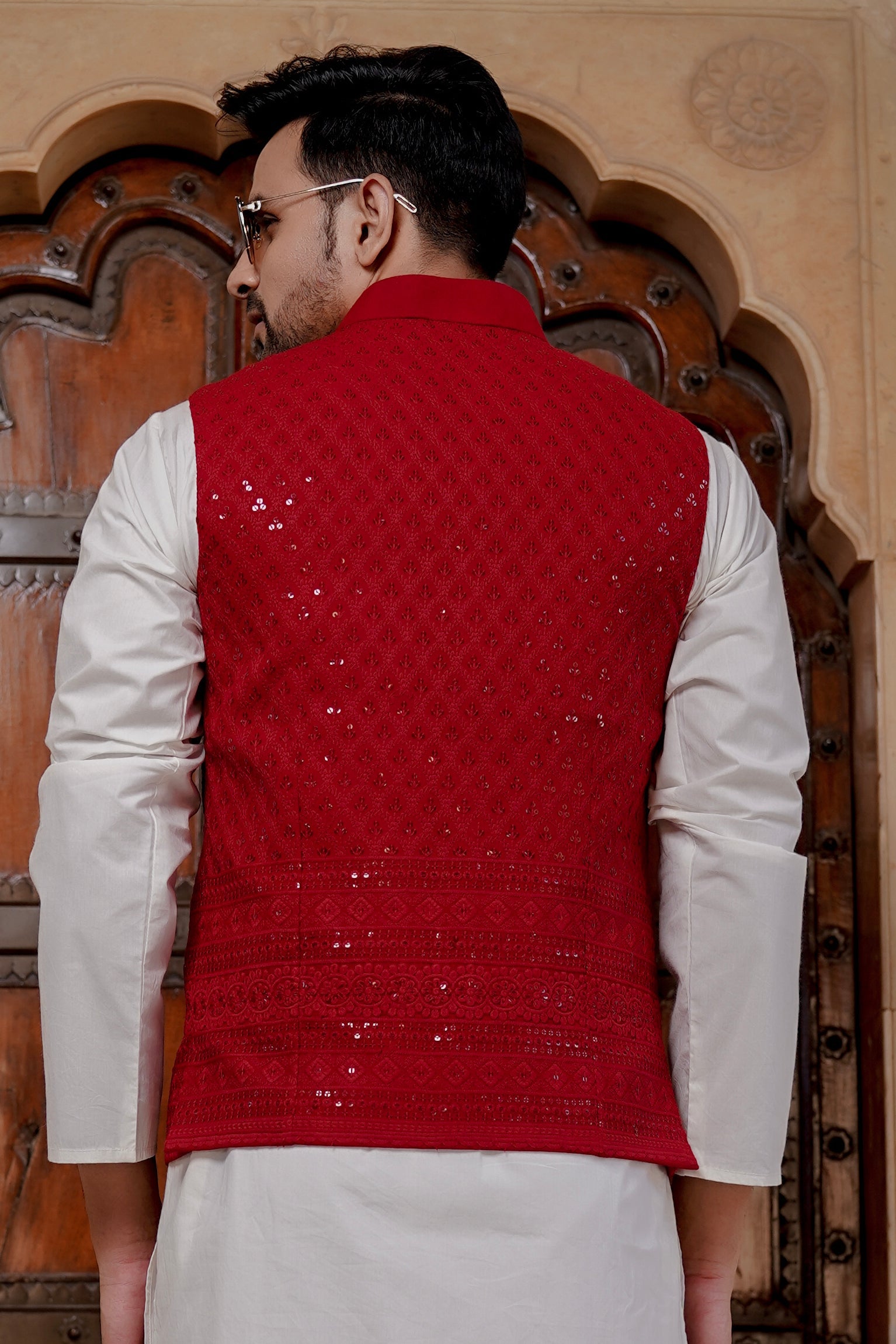Men's Maroon Heavy Embroidery Jacket - Hatheli