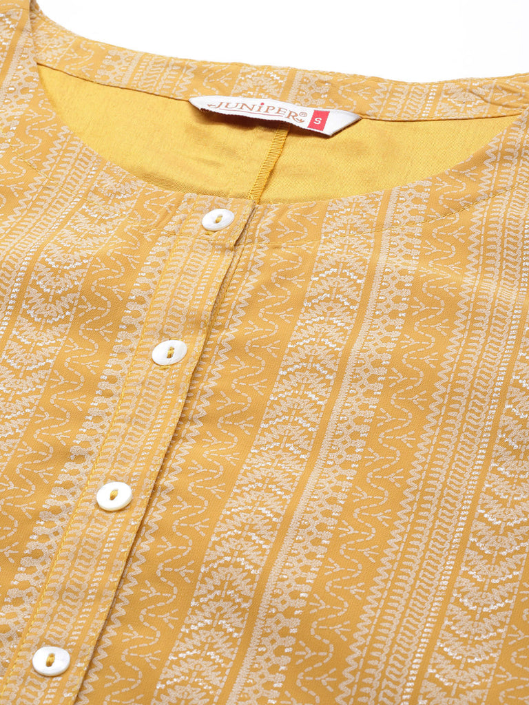 Women's  Yellow Georgette Printed High-Low Tunic