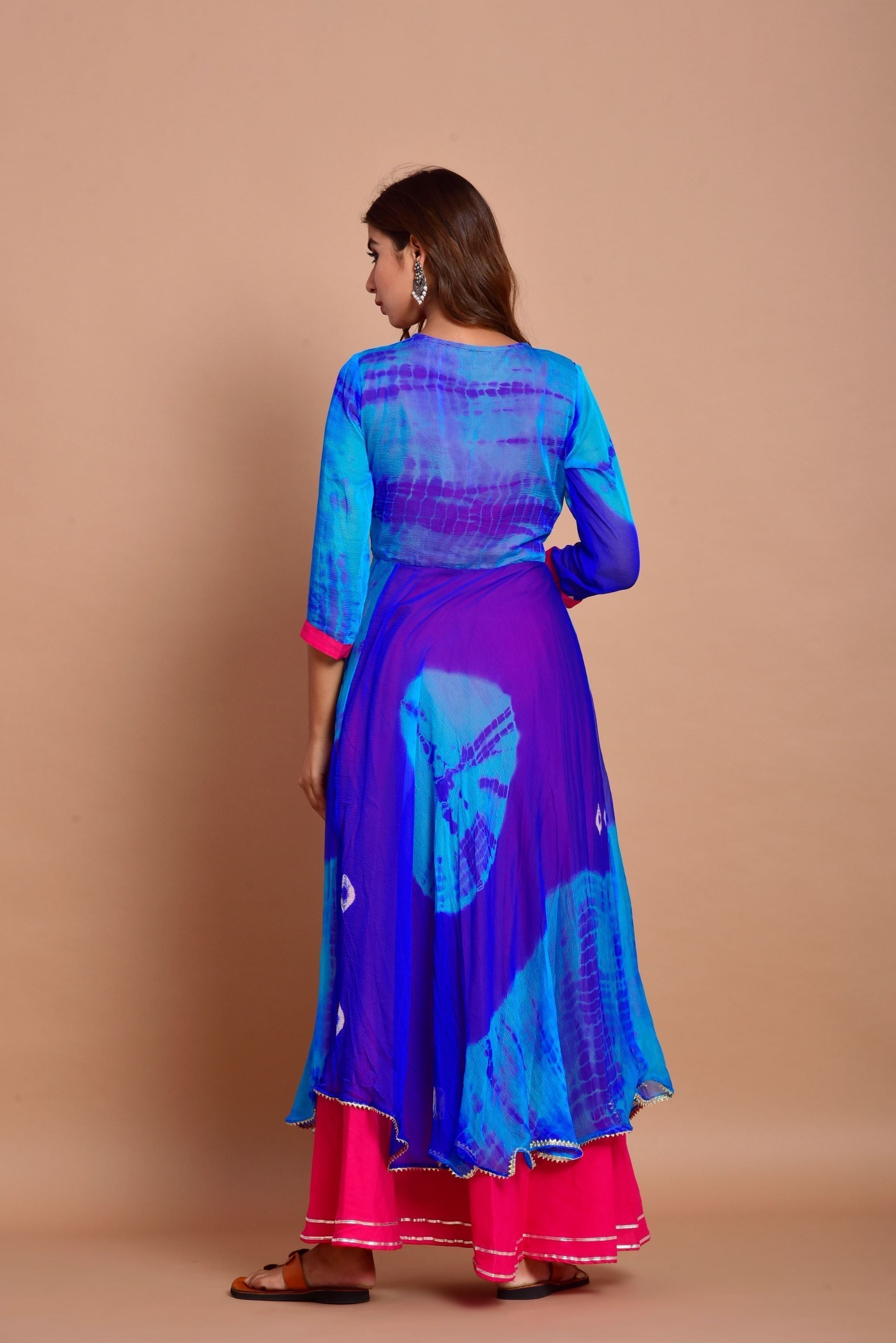 Women's Tye-Dye Layered Anarkali Dress (1Pc) - Saras The Label