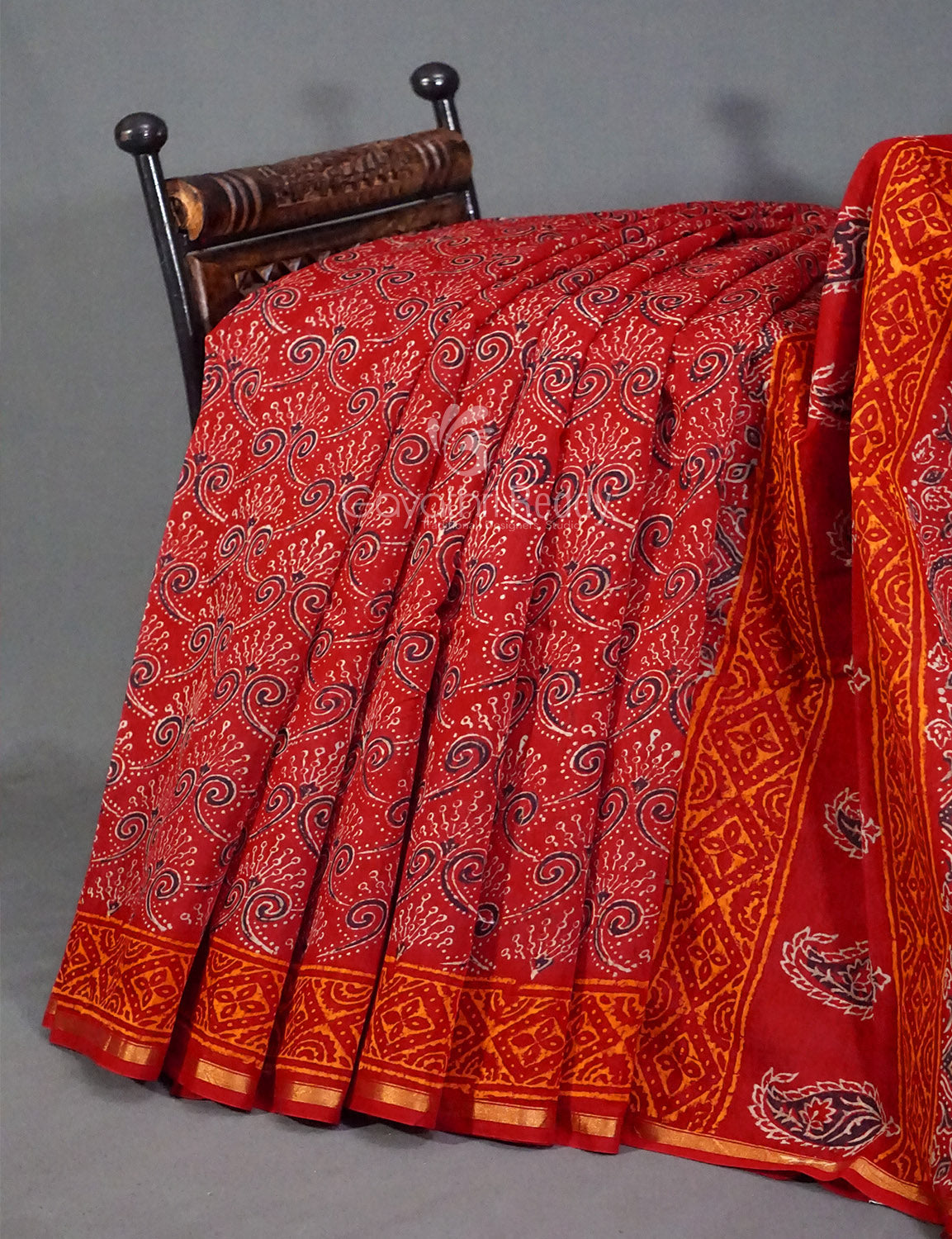 Women's Red Chanderi Printed Saree - Gayathri Sarees
