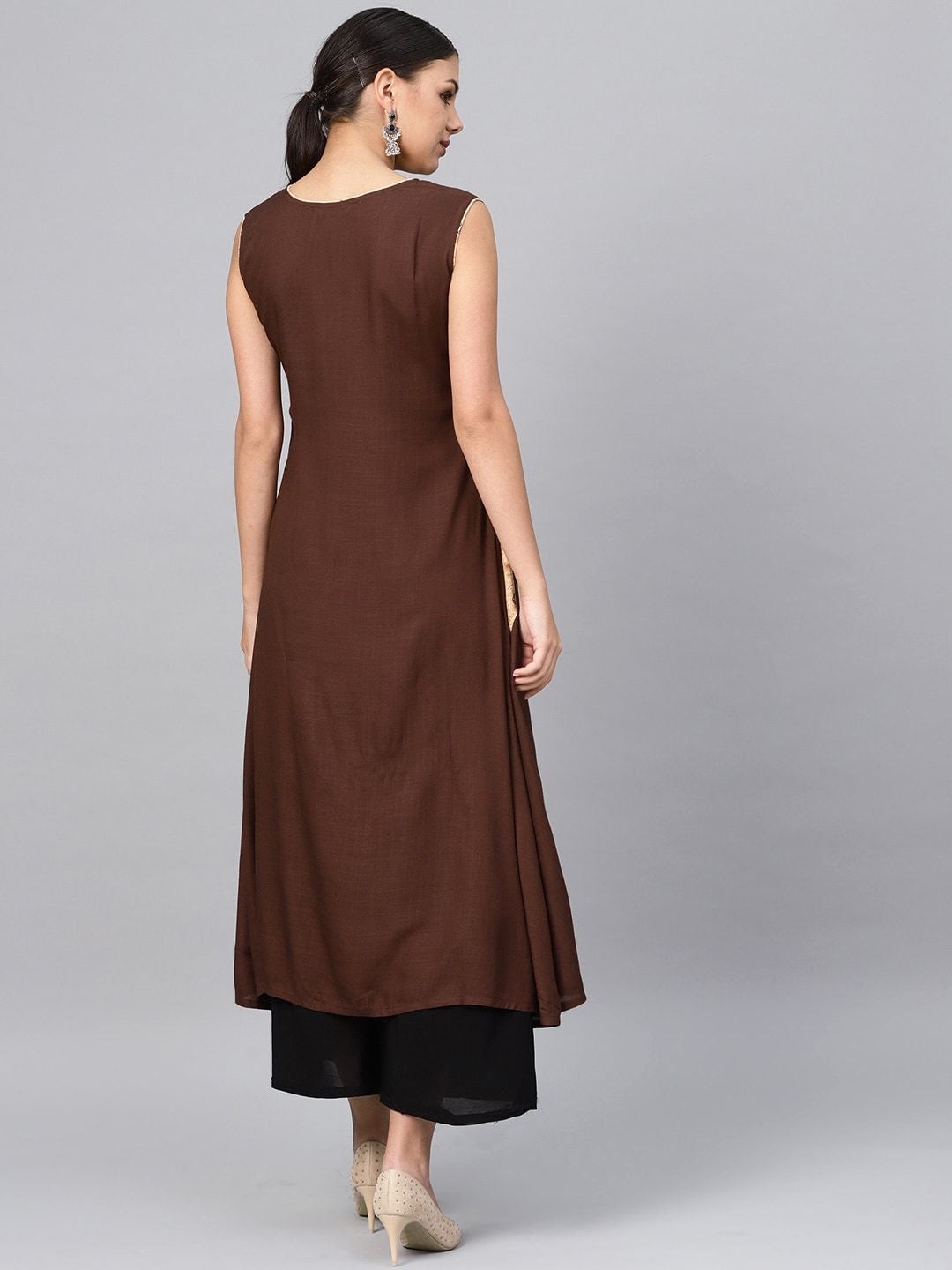 Women's Brown Solid A-Line Kurta - Meeranshi