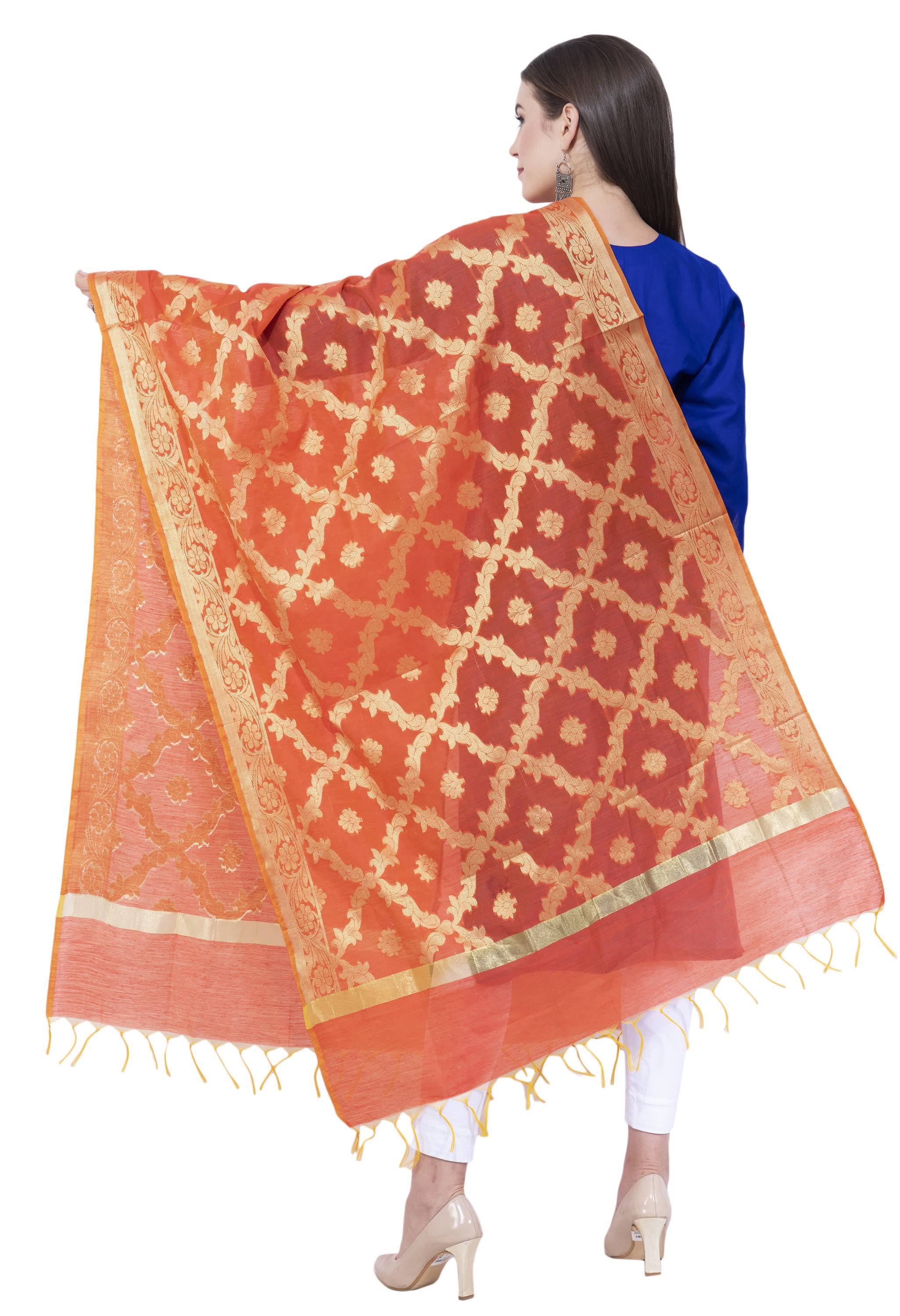 A R SILK Orange Color Vns pastle Chanderi cotton Dupattas and Chunnis