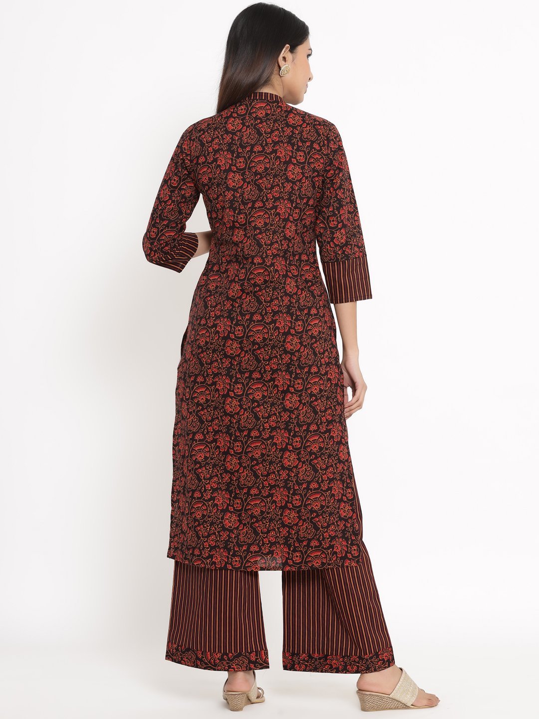 Women's Printed Cotton Fabric Kurta & Palazzo Set Brown Color - Kipek