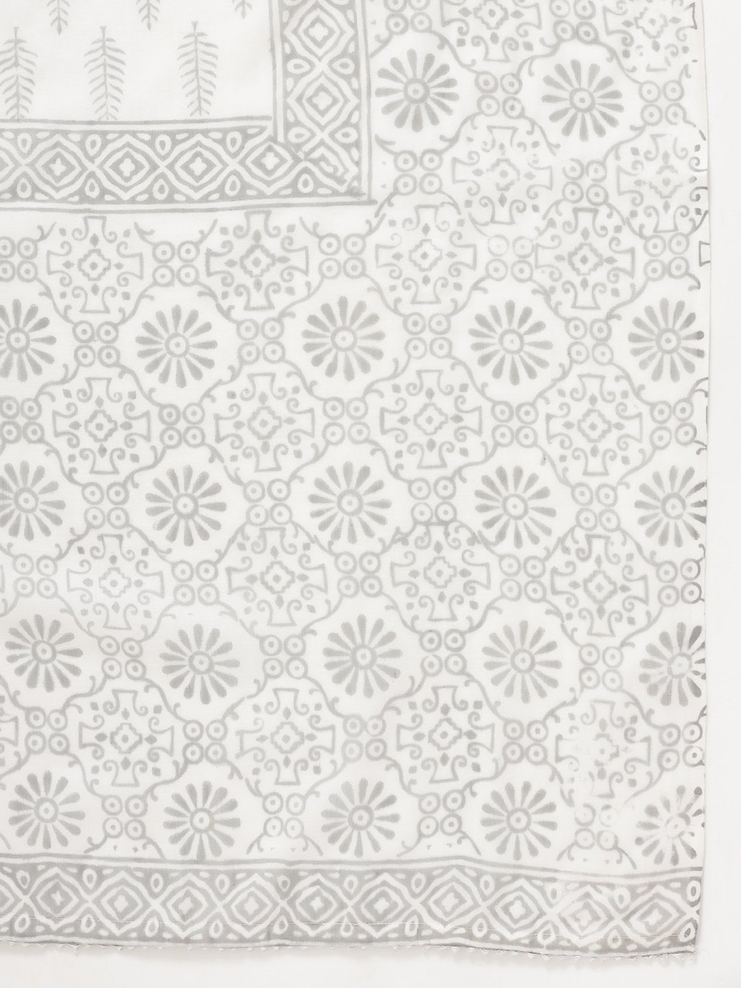 Women's White Printed Cotton Kurta, Palazzo & Dupatta Set by Kipek (3 Pc Set)