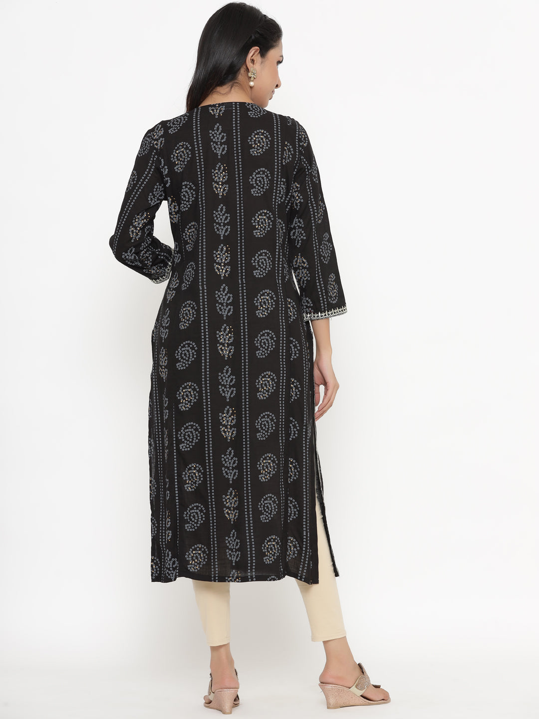 Women's Self Desgin Rayon Fabric Straight Kurta Black Color - Kipek