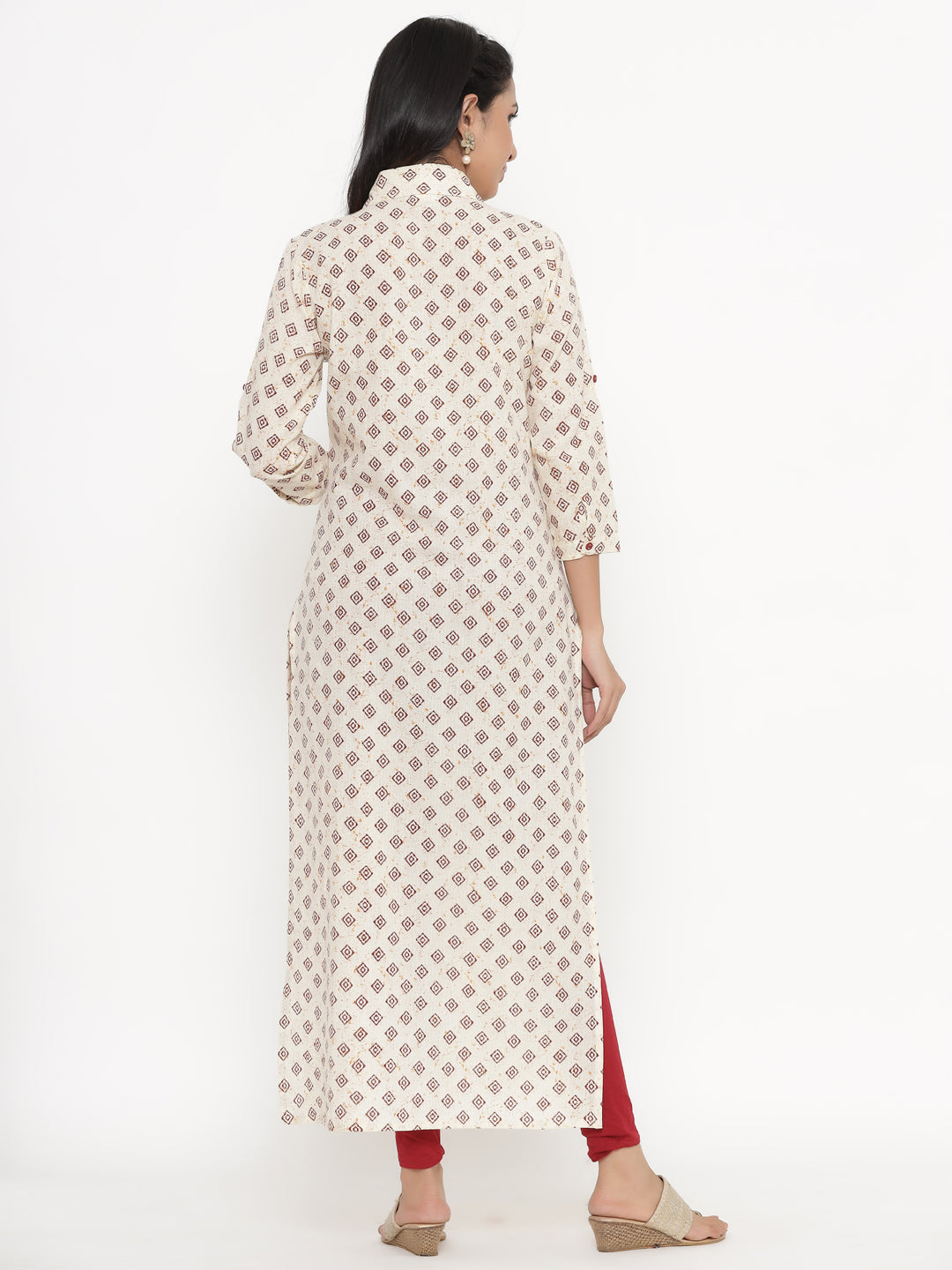 Women's Self Desgin Cotton Fabric A-Line Kurta Off-White Color - Kipek