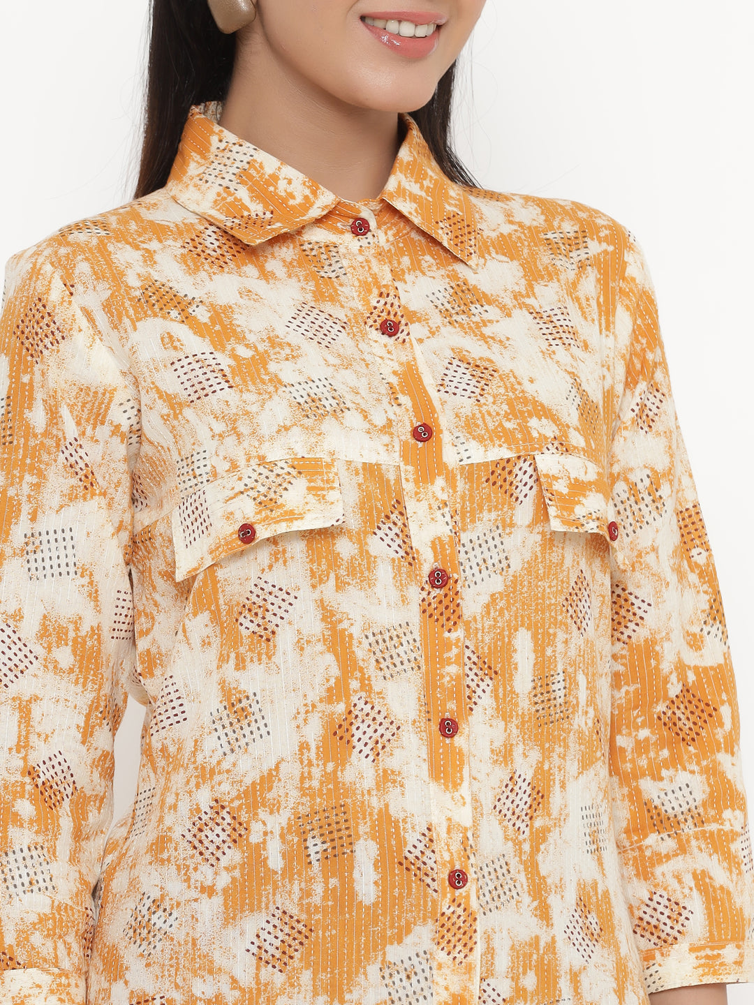 Women's Orange Cotton A-Line Kurta by Kipek (1 Pc Set)