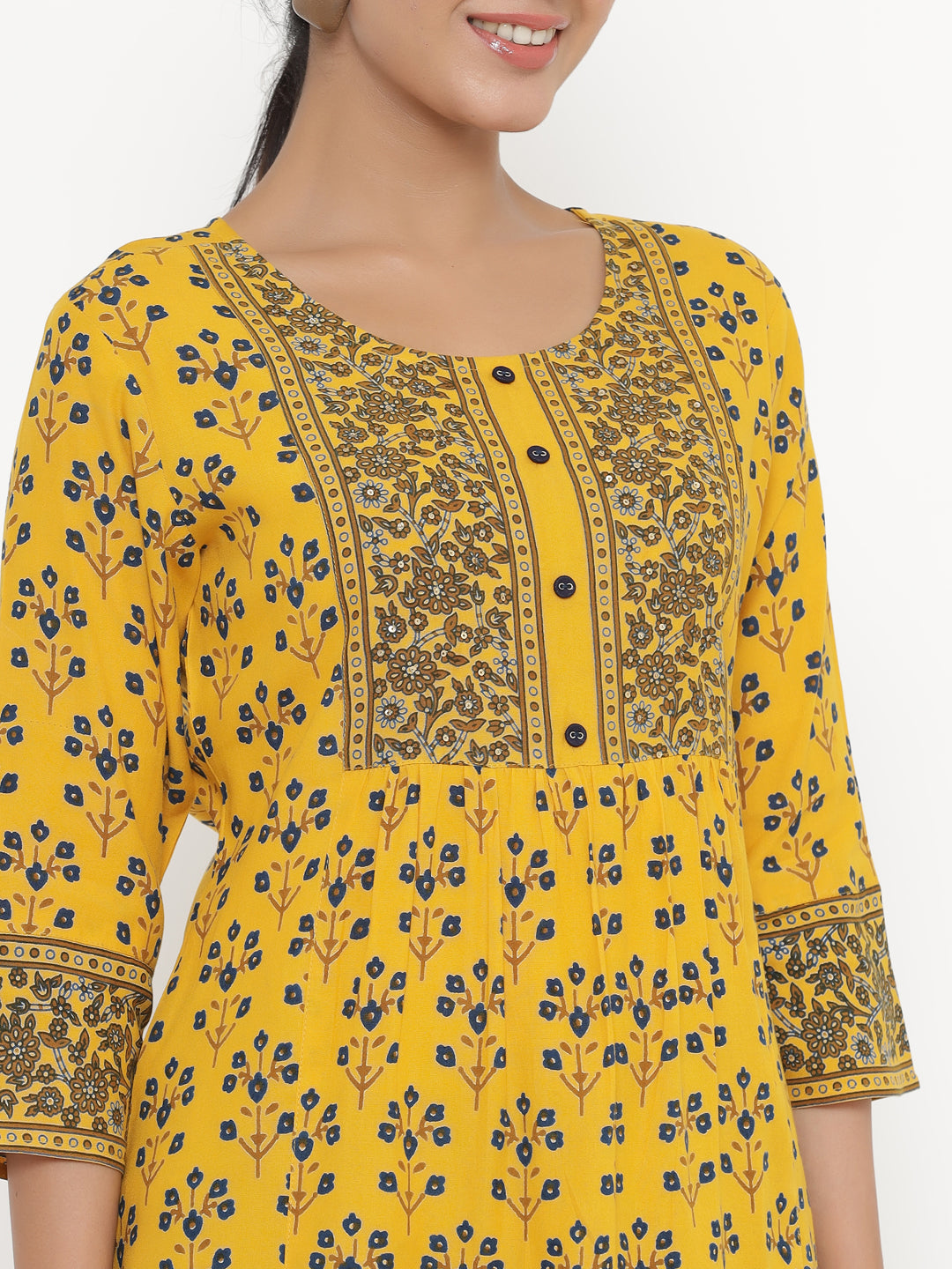 Women's Self Desgin Rayon Fabric Short Kurta Mustard Color - Kipek