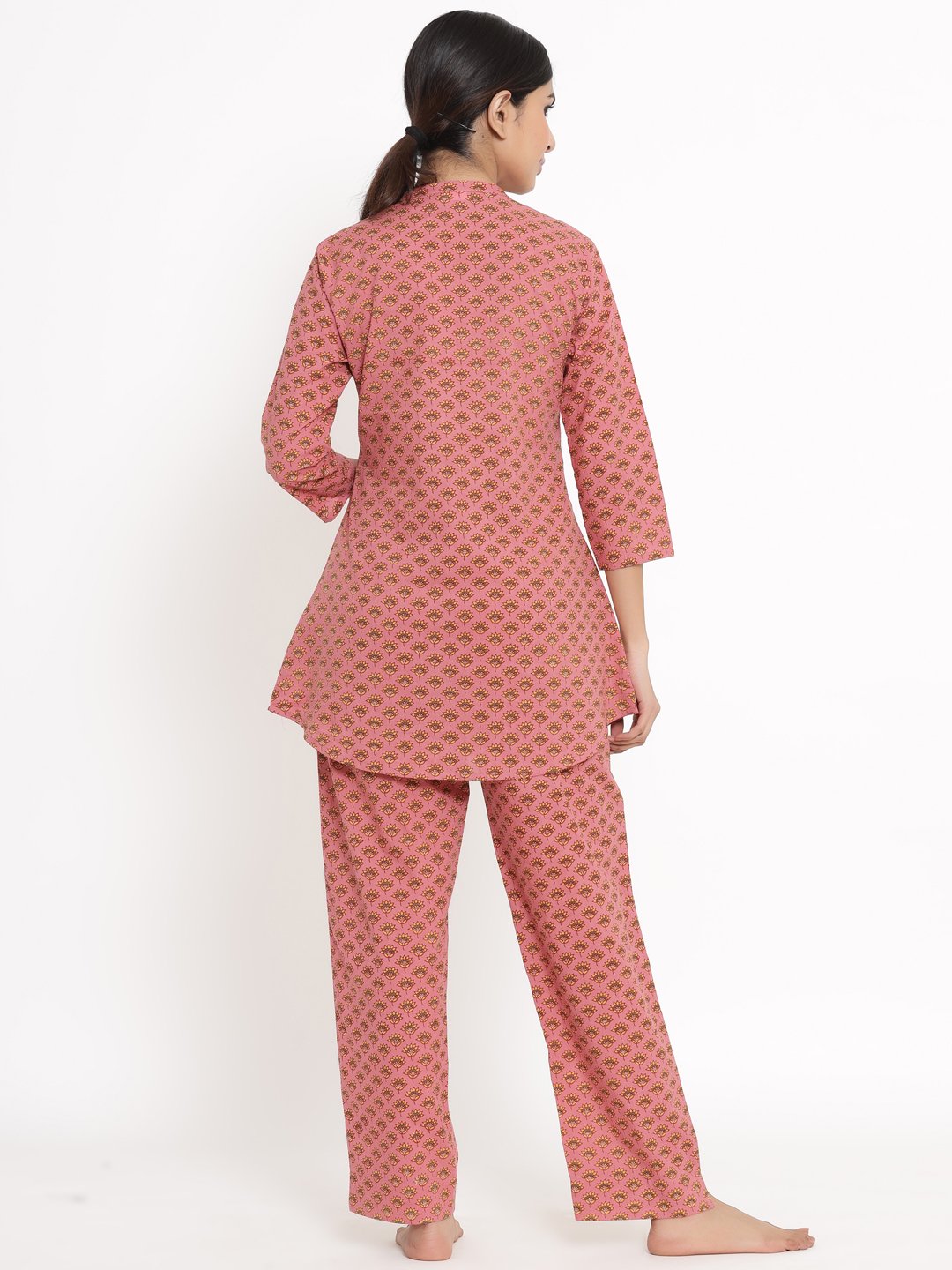 Women's Printed Cotton Fabric Night Suit Peach Color - Kipek