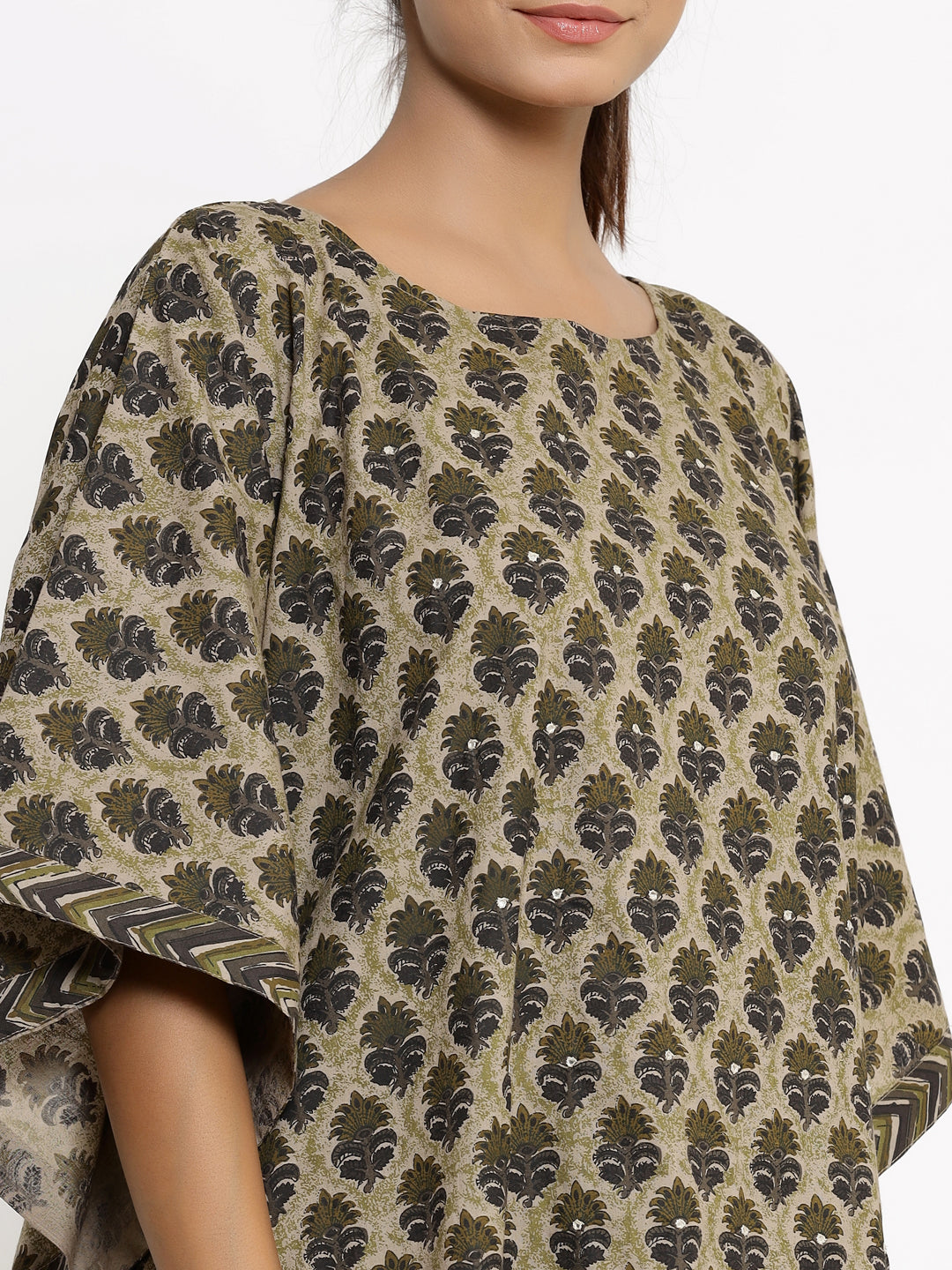 Women's Self Desgin Cotton Fabric Kaftan & Pant Brown Color - Kipek