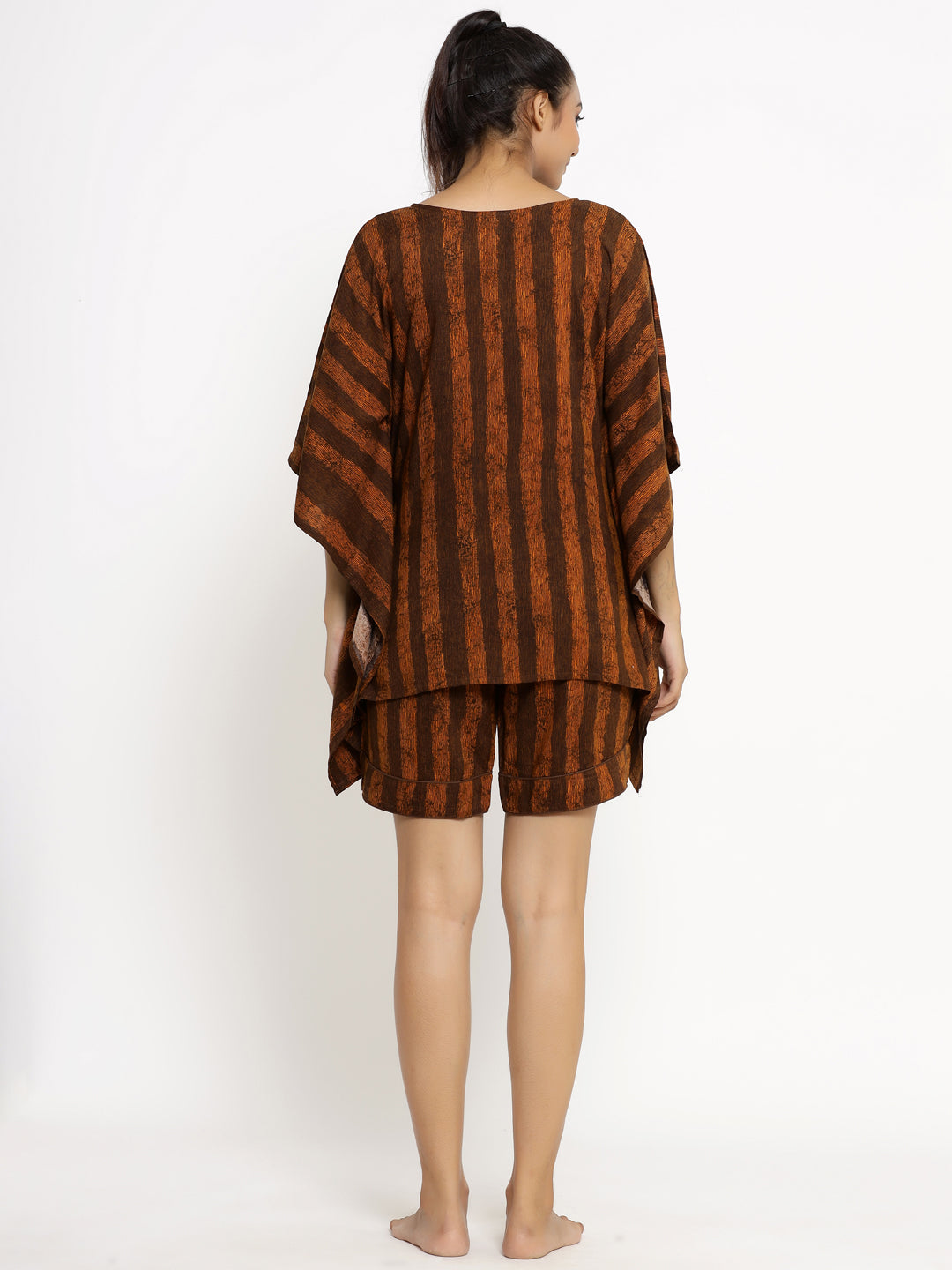 Women's Self Desgin Rayon Fabric  Night Suit Brown Color - Kipek