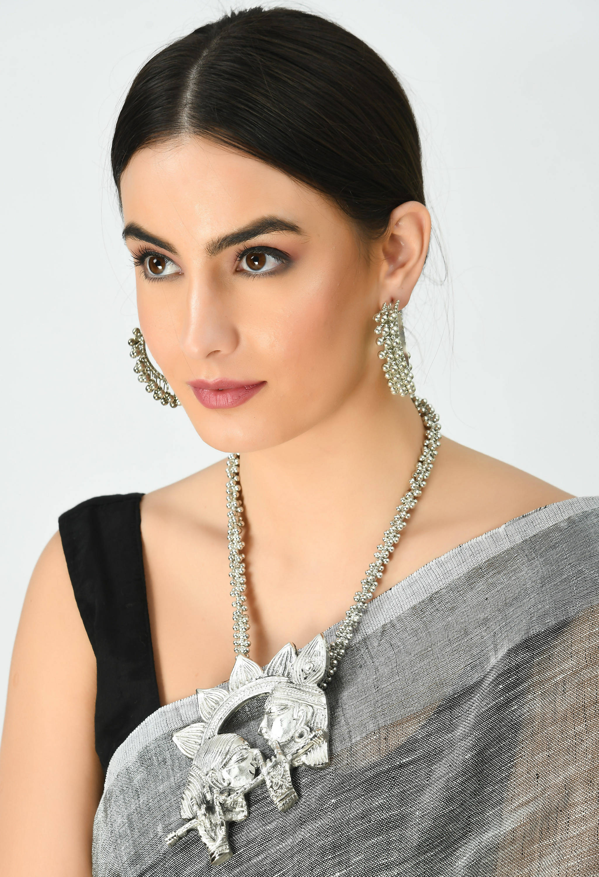 Kamal Johar German Silver Radha-Kishan Necklace with Earrings Jkms_054