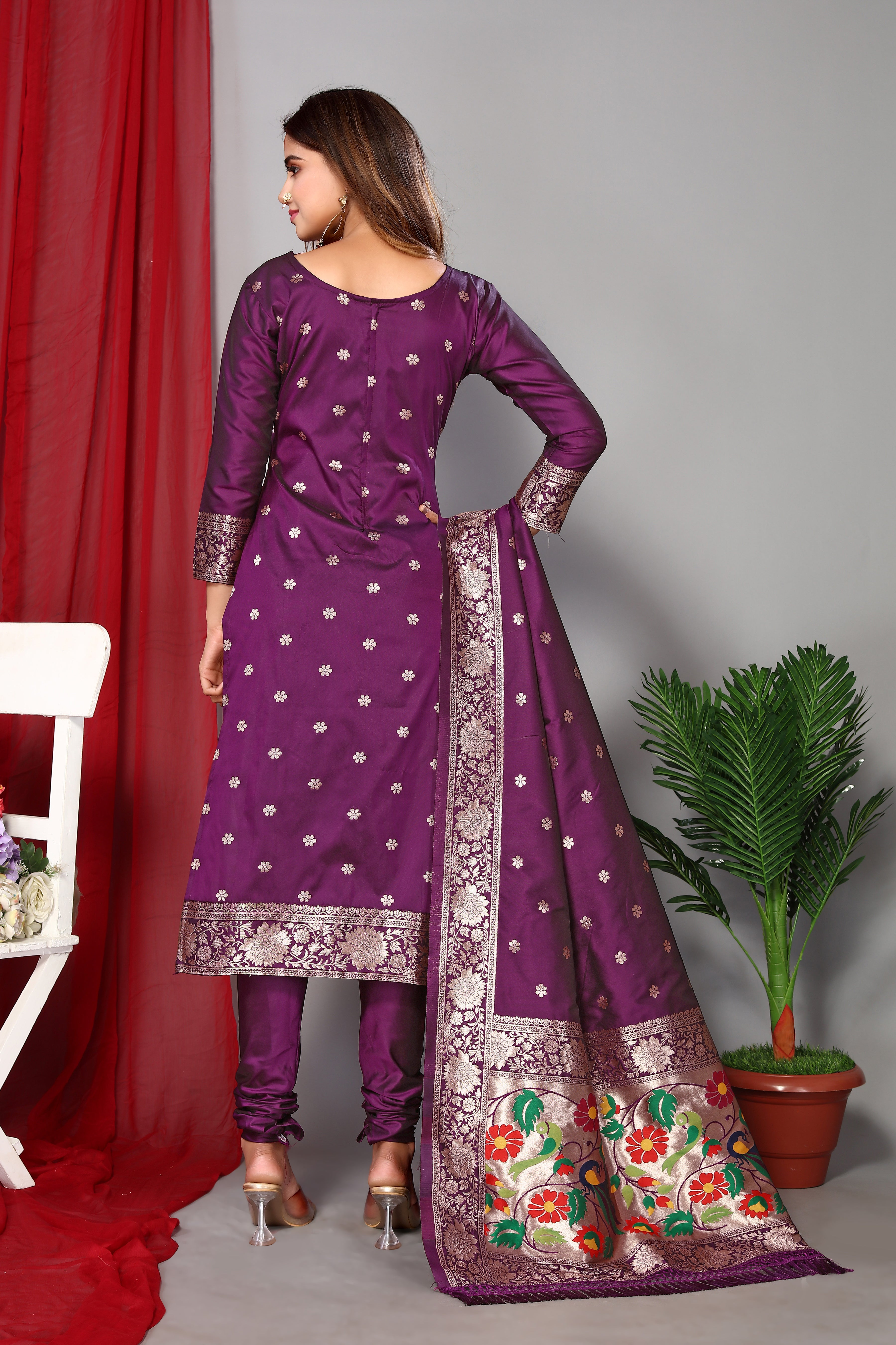 Women's Purple Paithani Dress Mateiral Collection - Dwija Fashion