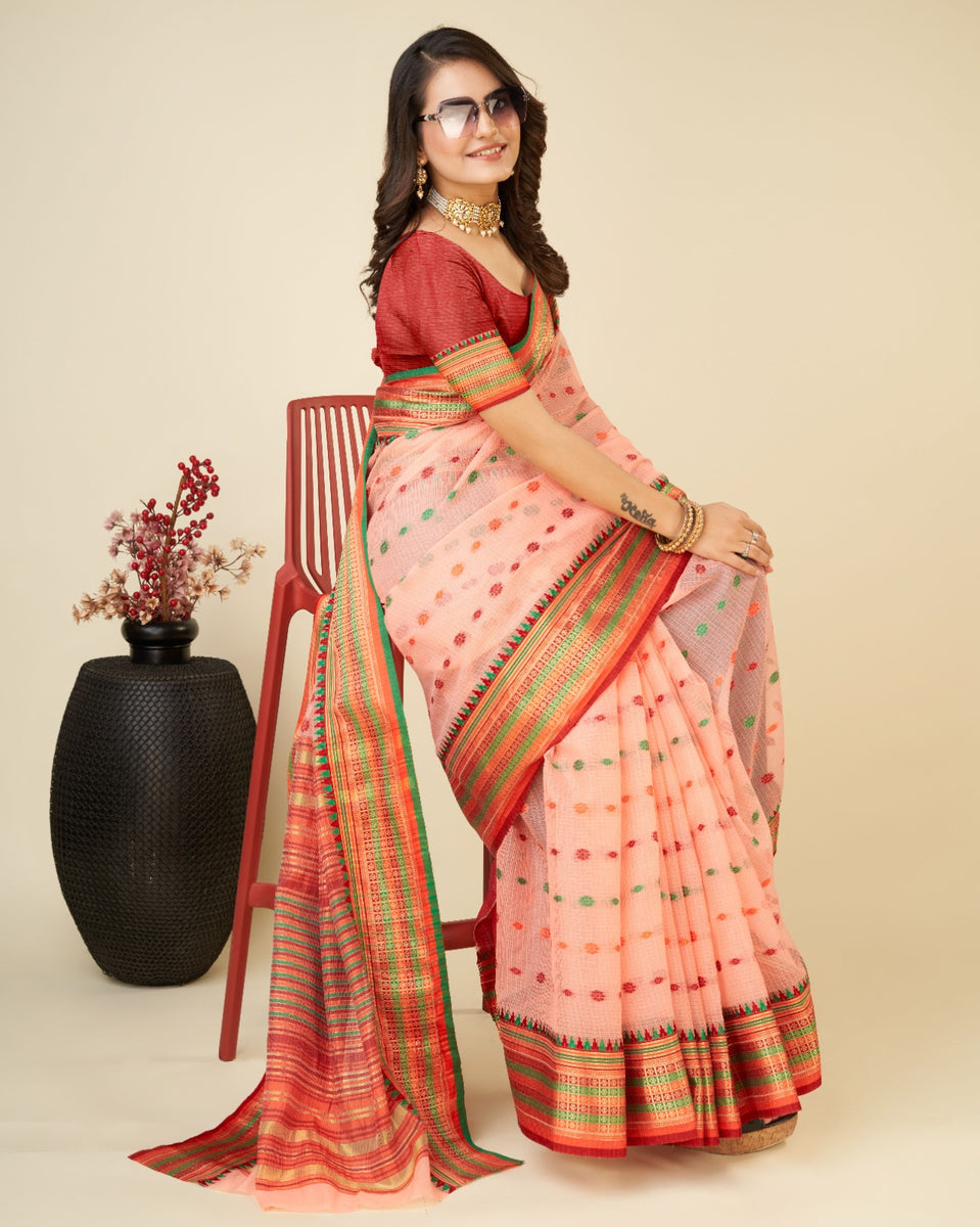 Women's Pink Kota Doriya Saree - Dwija Fashion – Trendia