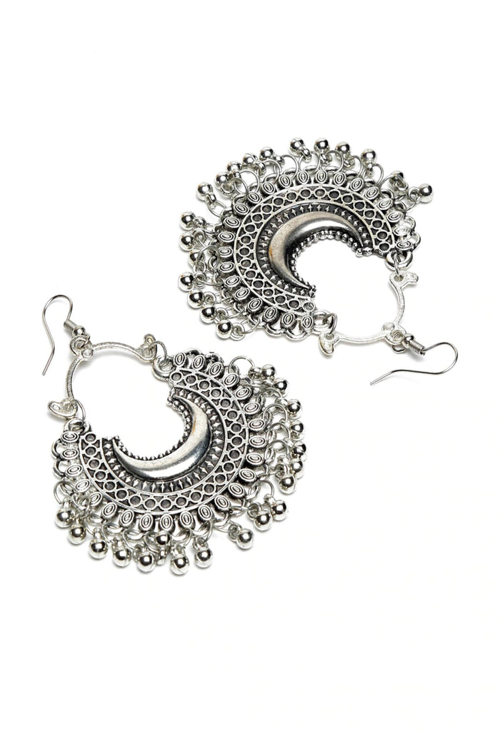Johar Kamal Oxidised Silver-Plated Chandbali Ear