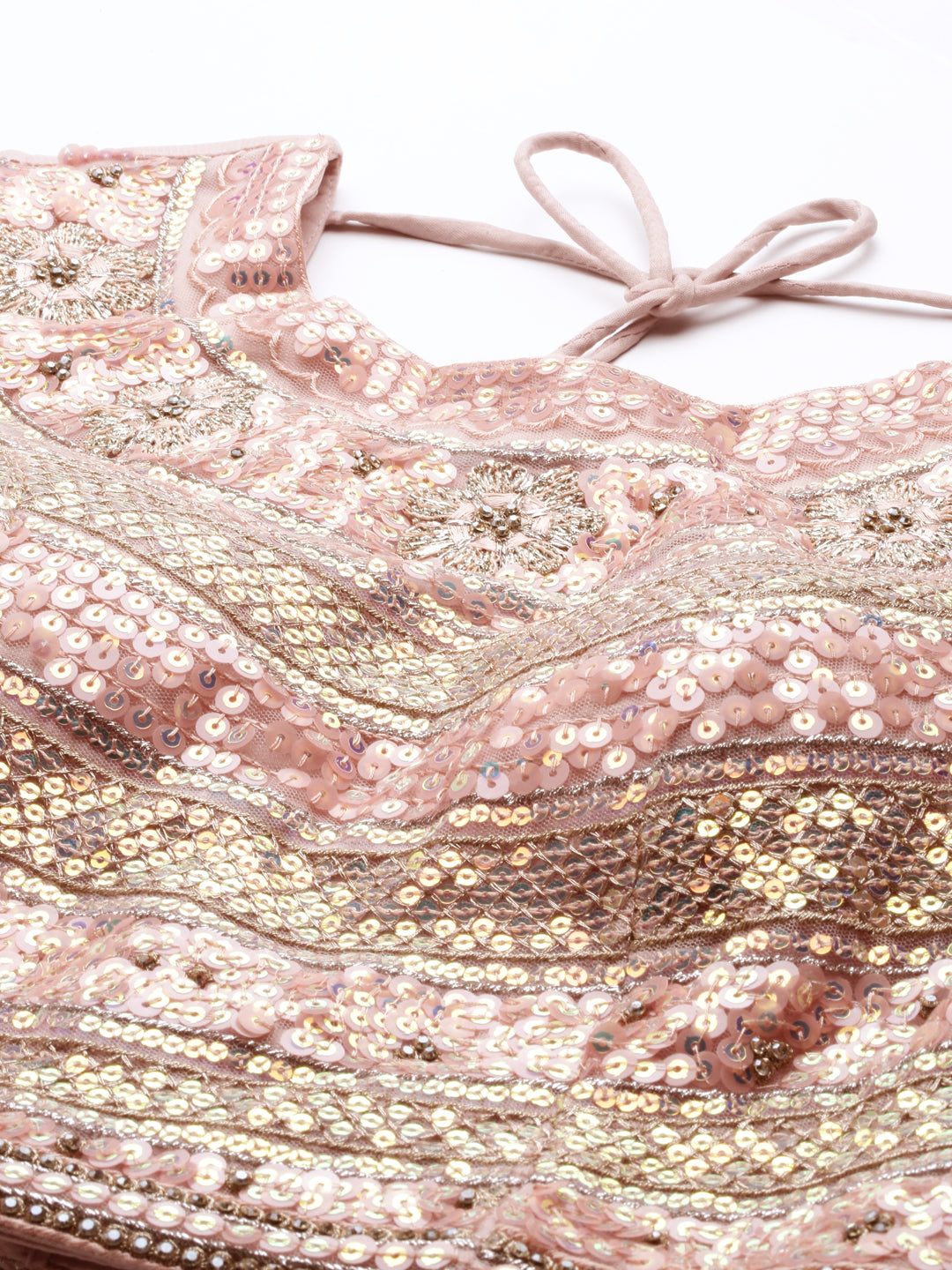 Women's Peach Net Sequinse Work Fully-Stitched Lehenga & Stitched Blouse, Dupatta - Royal Dwells