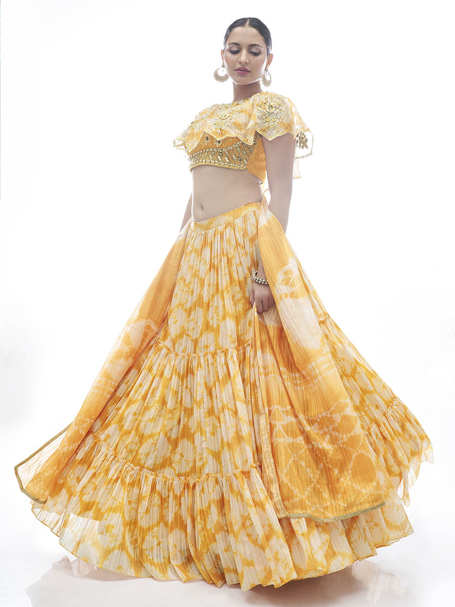 Women's Yellow Jaquard Embroidered Designer Lehenga - Myracouture