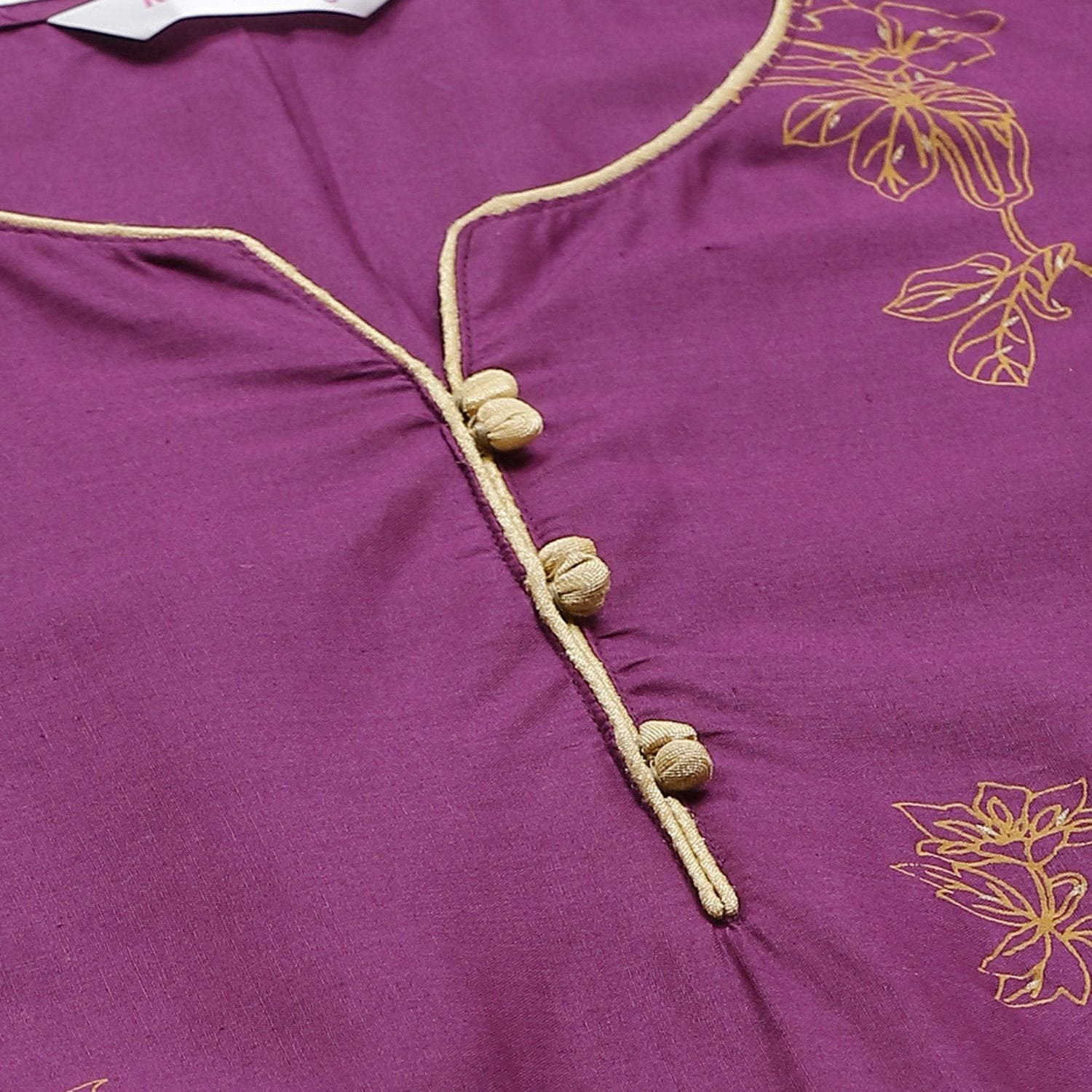 Women's Purple Cotton Printed 3/4 Sleeve Round Neck Casual Kurta Only - Myshka