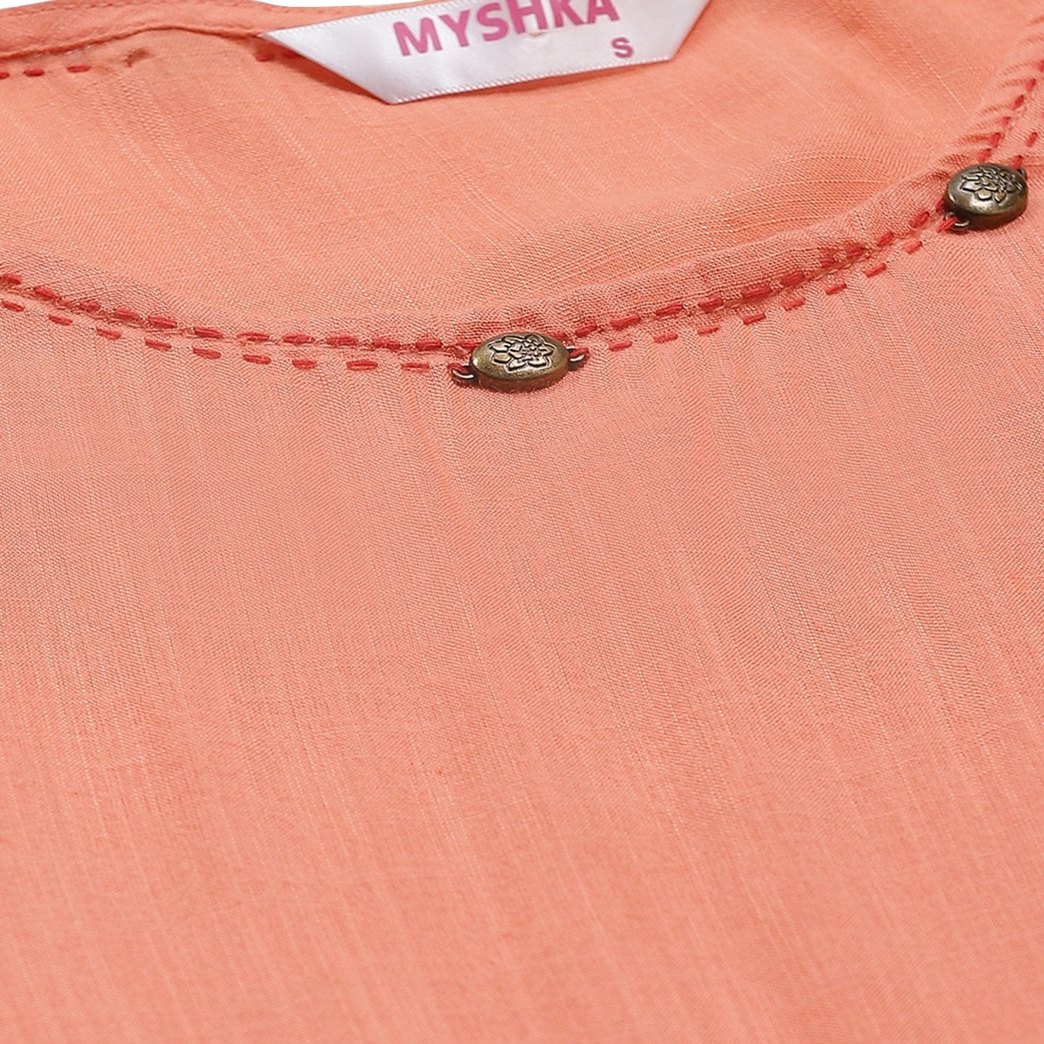 Women's Pink Cotton Solid Full Sleeve Round Neck Casual Anarkali Kurta With Dupatta - Myshka