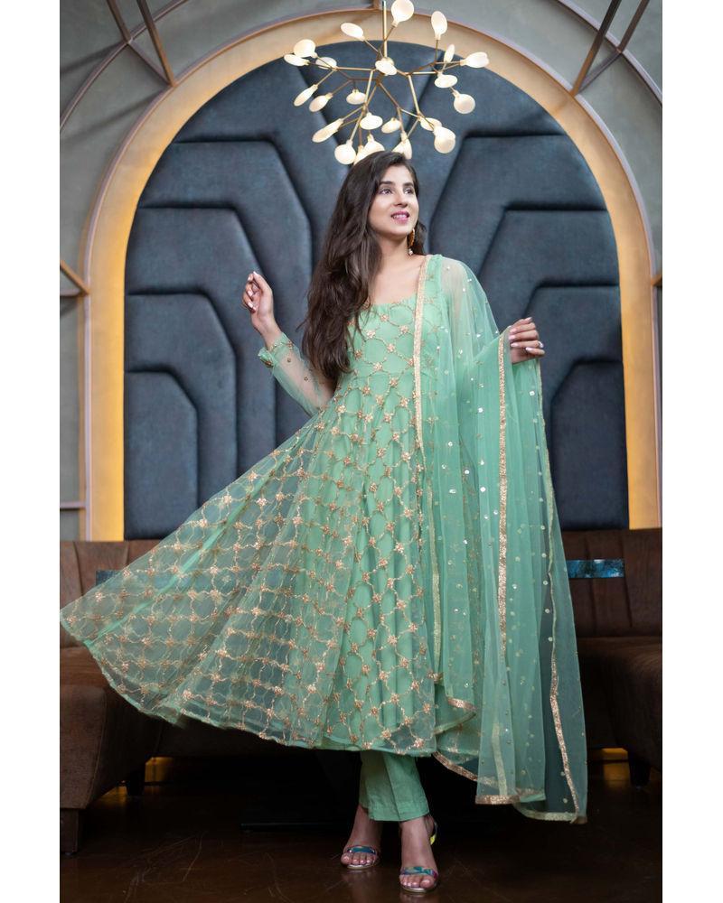 Women's Mint Green Anarkali Kurta Set
