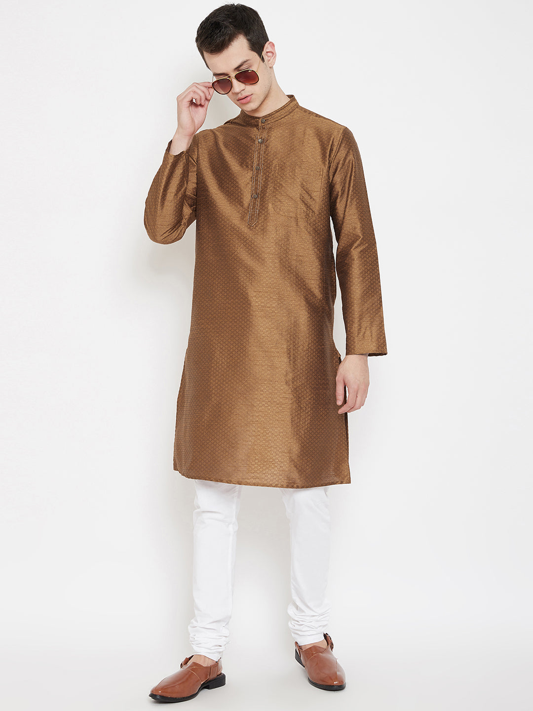 Men's Brown Cotton Silk Kurta