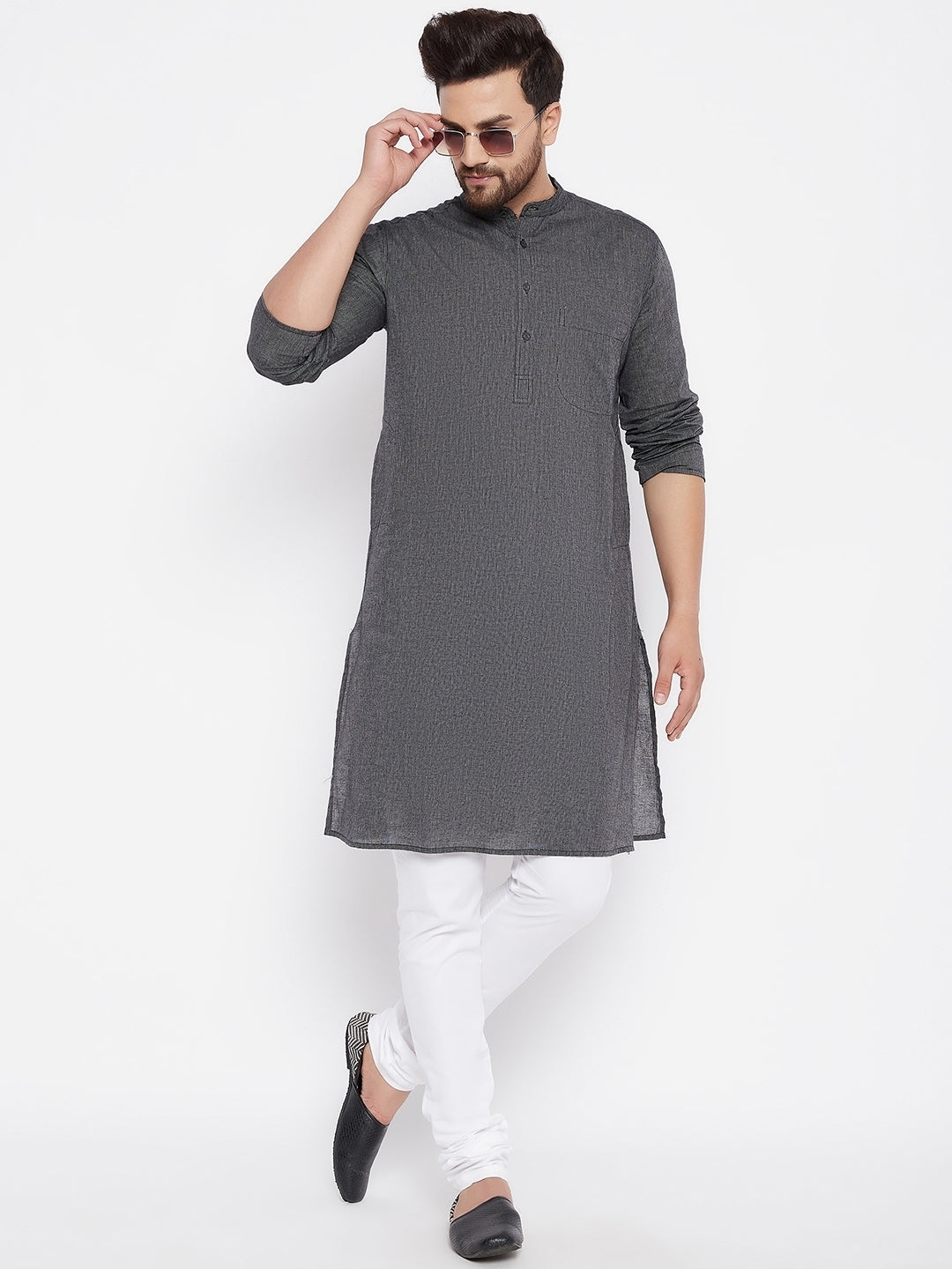 Men's Pure Cotton Striped Grey Kurta - Even Apparels