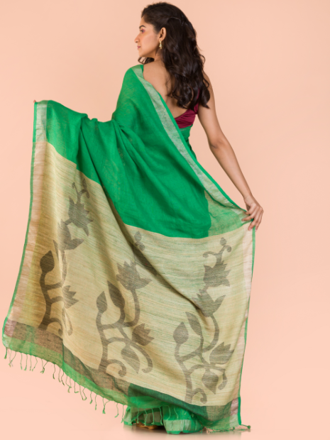 Women's Green Linen jamdani saree - Angoshobha