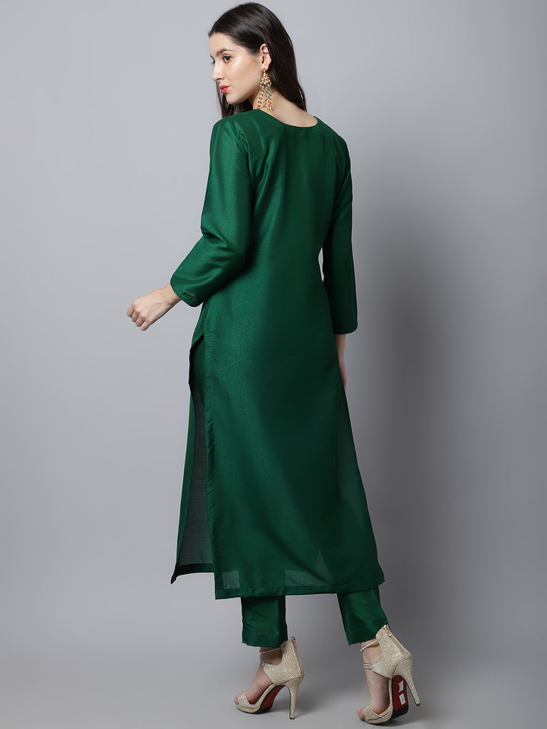 Women's Sizzling Green Silk Kurti With Pants