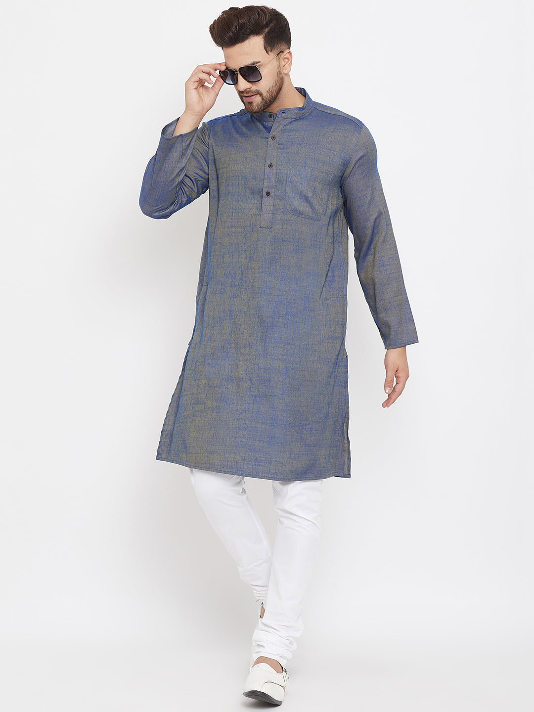 Men's Blue Chambray Cotton Kurta