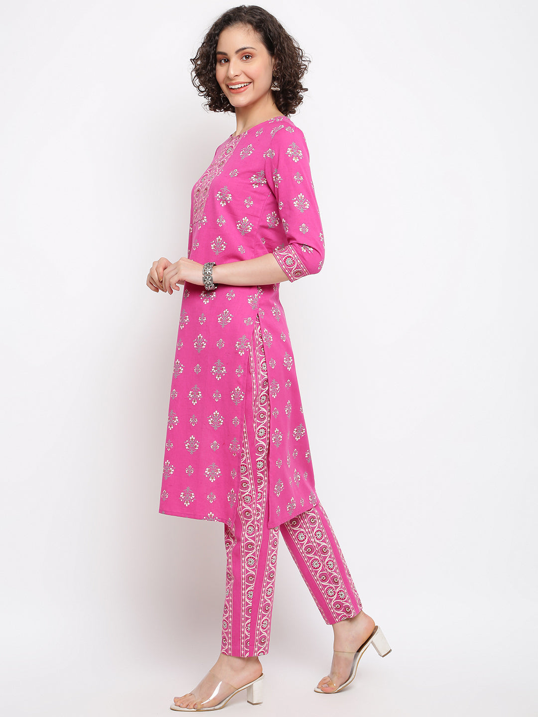 Women's Printed Pink Kurta Suit - IMARA