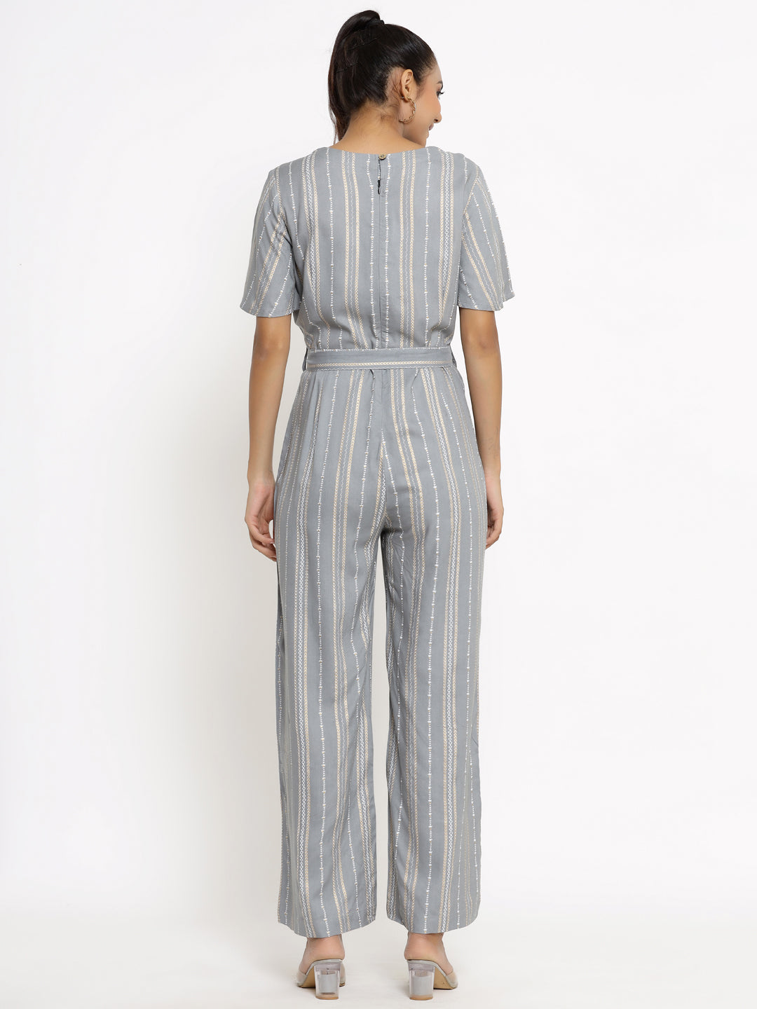 Women's Self Desgin Rayon Fabric Jumpsuit Grey Color - Kipek