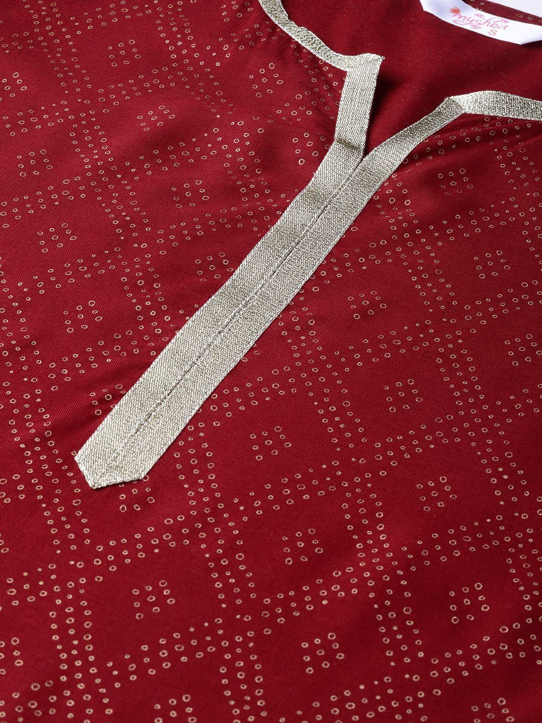 Women's Maroon Cotton Printed Half Sleeve Round Neck Casual Kurta Palazzo Set - Myshka