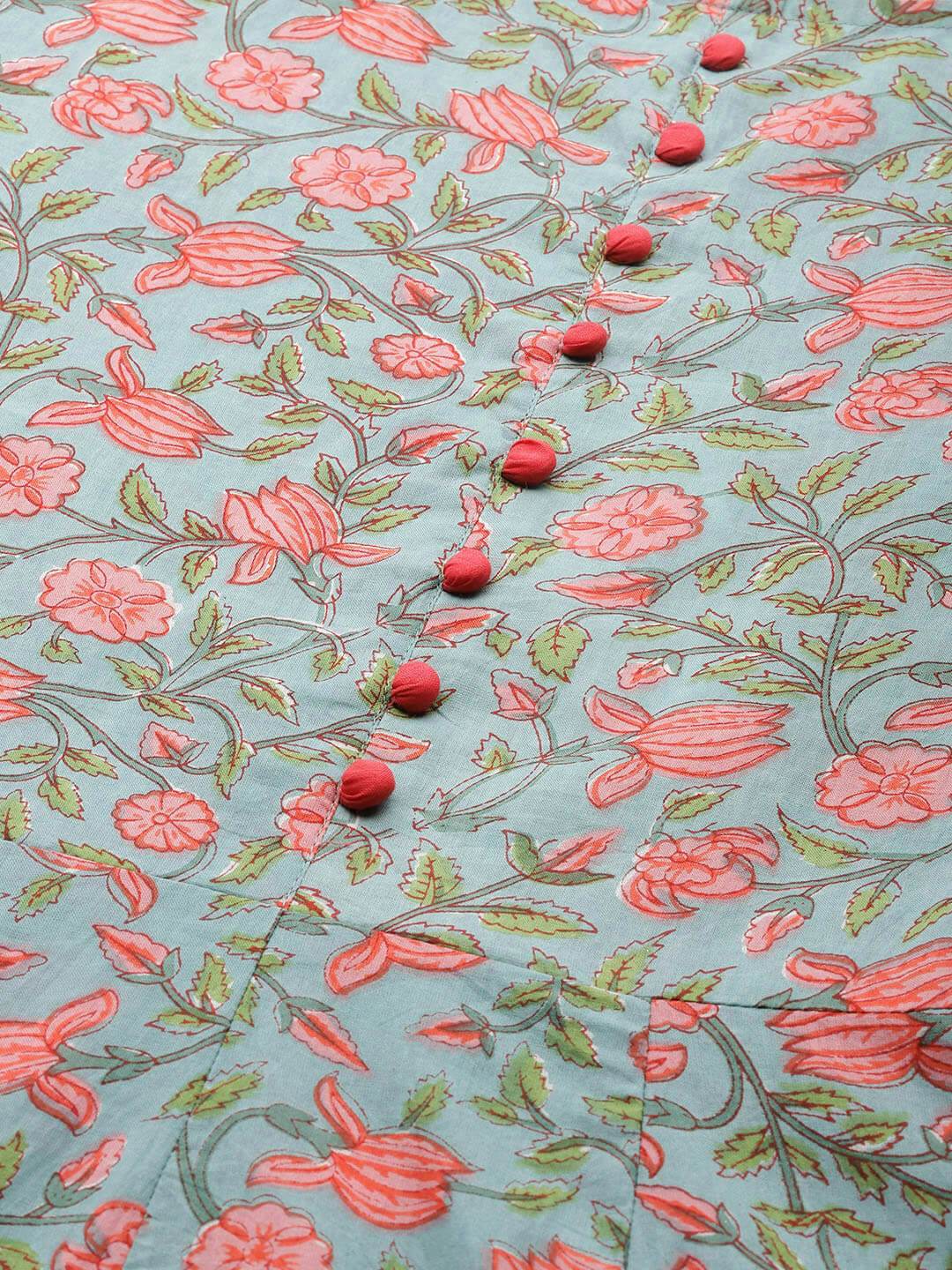 Women's Cotton Floral Printed & Gota Work detailing Anarkali Kurta - Maaesa