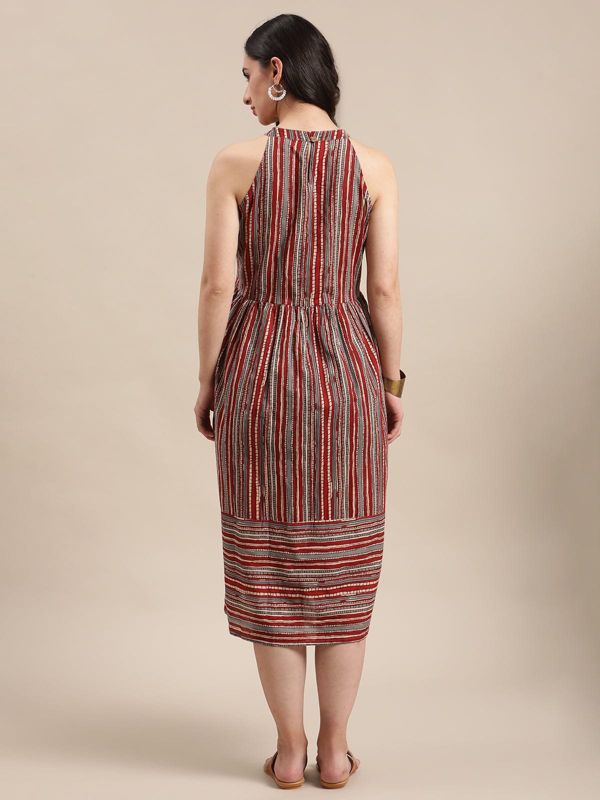 Women's Rust Halter Neck Abstract Printed Dress - Varanga