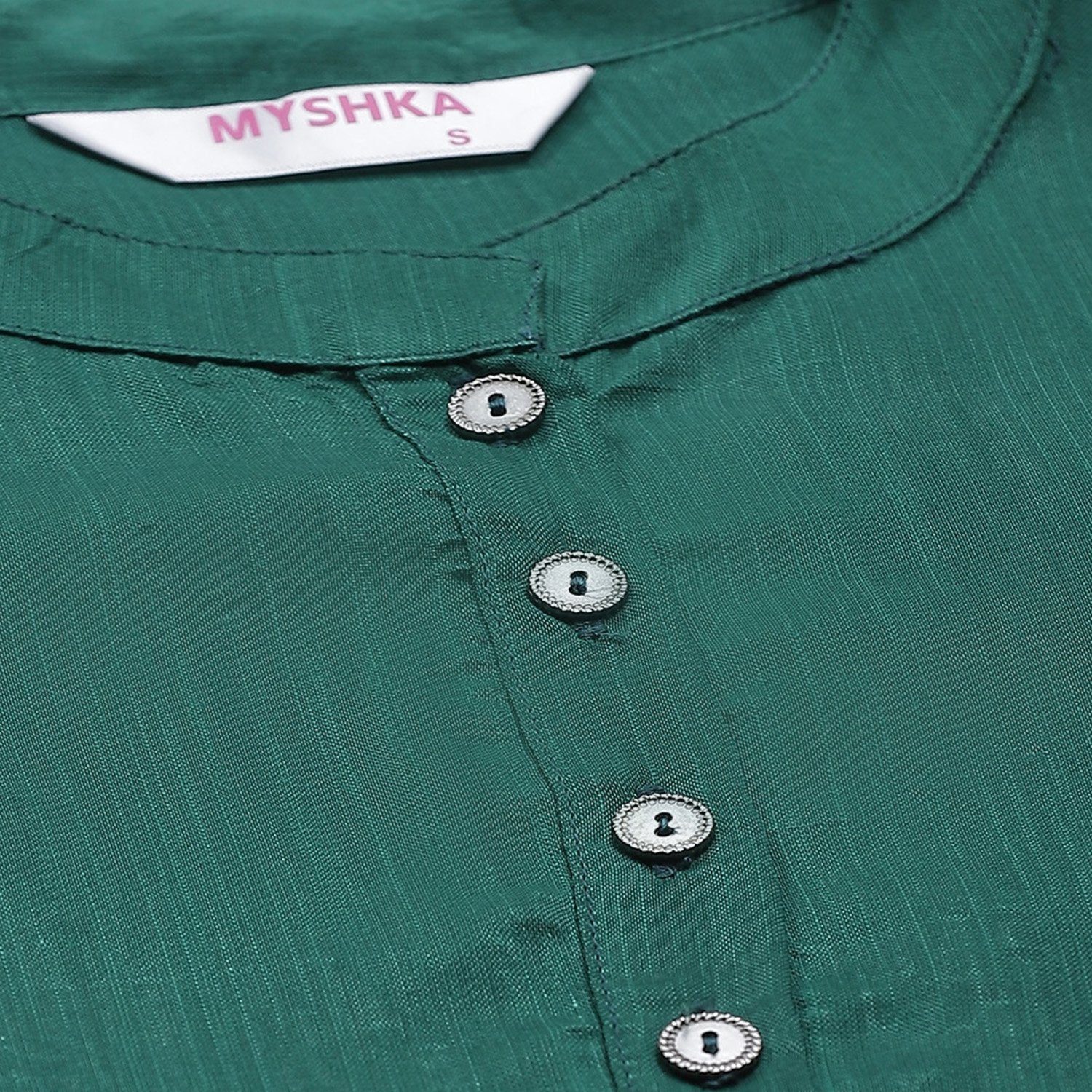 Women's Green Silk Blend Solid 3/4 Sleeve Casual Kurta Pant Dupatta Set - Myshka